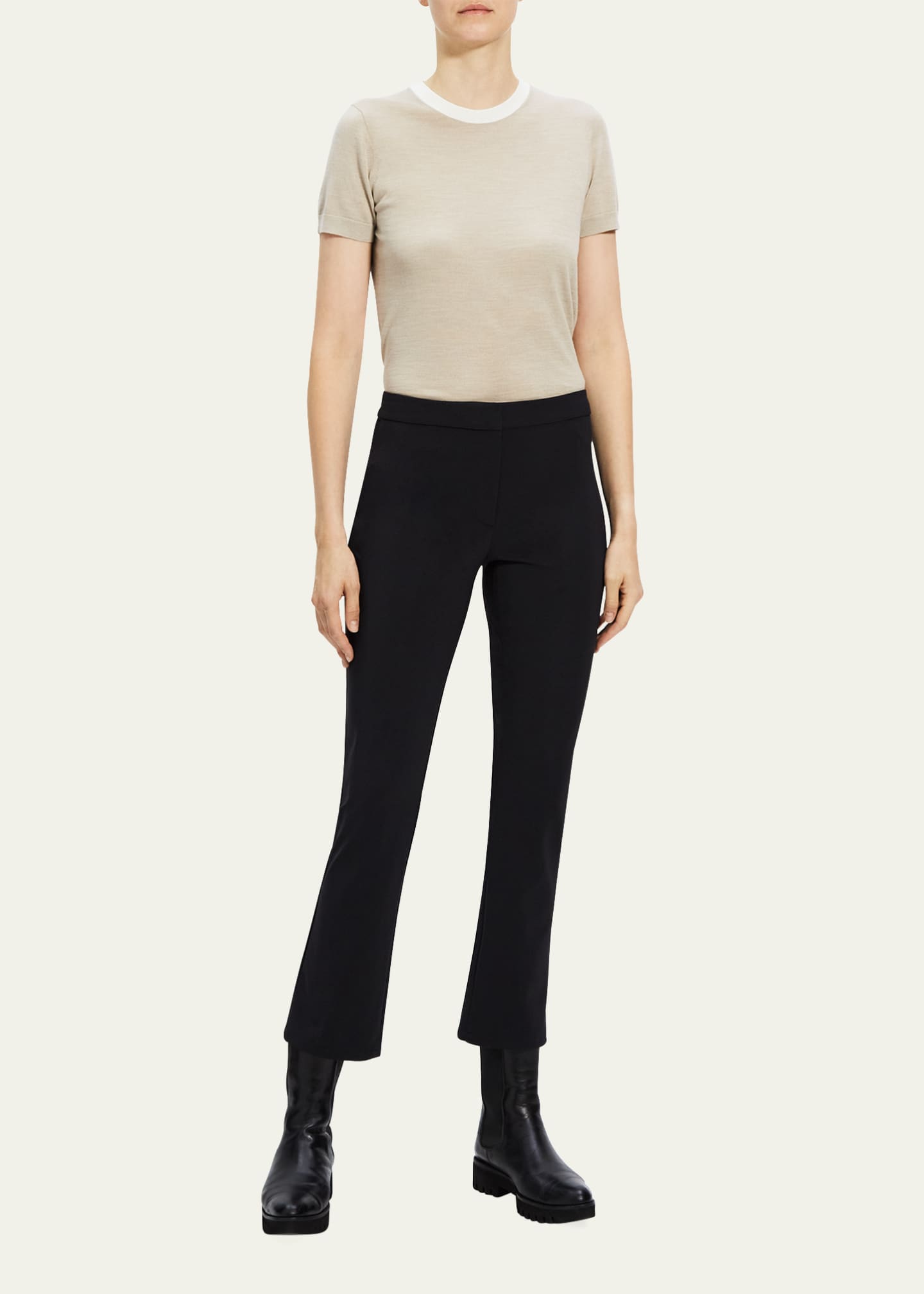 $235 Theory Women's Black Stretch Cropped Kick Flare Dress Pants