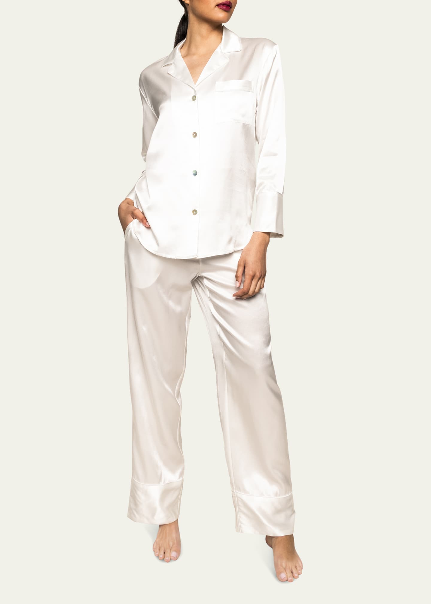 Petite Plume Straight-Leg Mulberry Silk Pajama Set - Bergdorf Goodman