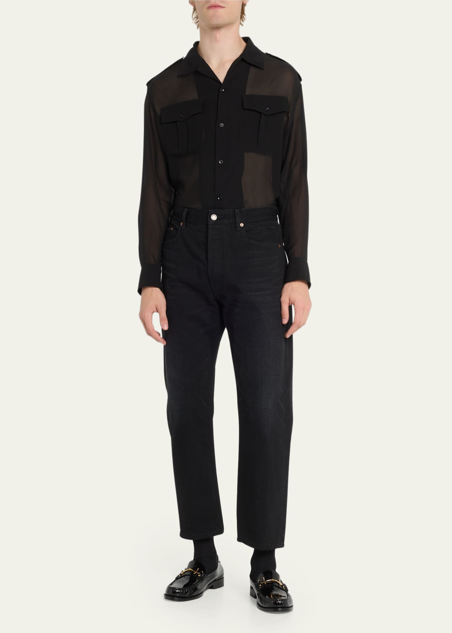 Saint Laurent Men's Mick Solid Denim Jeans Image 2 of 5