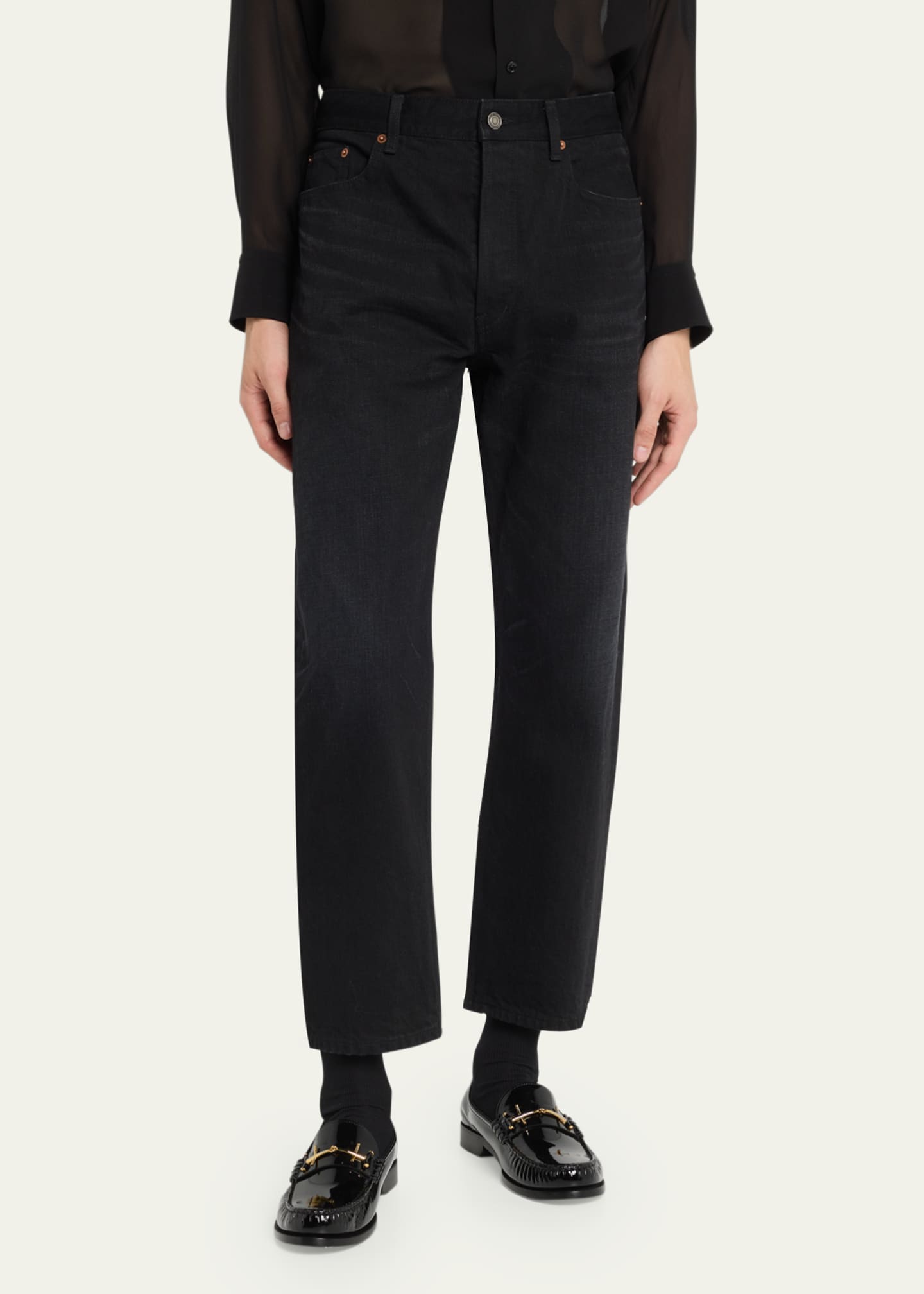 Saint Laurent Men's Mick Solid Denim Jeans Image 4 of 5