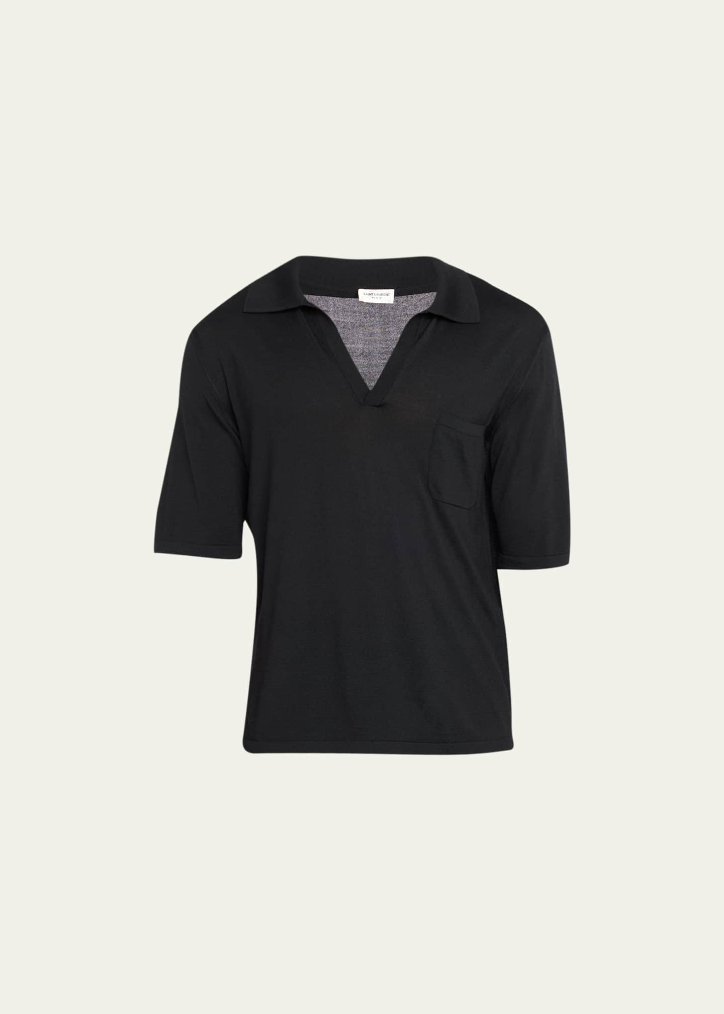 Saint Laurent Men's Knit Polo Shirt with Open Collar - Bergdorf