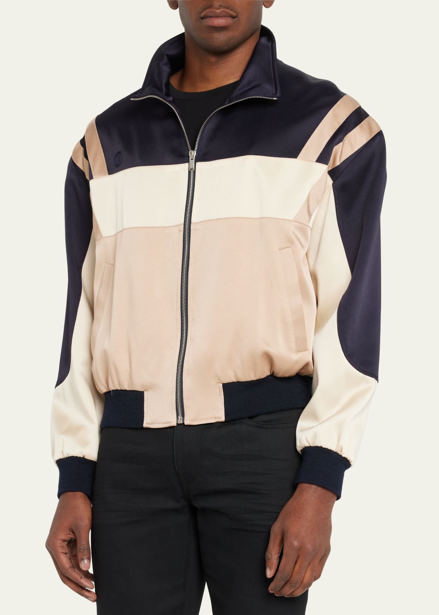 Saint Laurent Men s Colorblock Satin Track Jacket Bergdorf Goodman