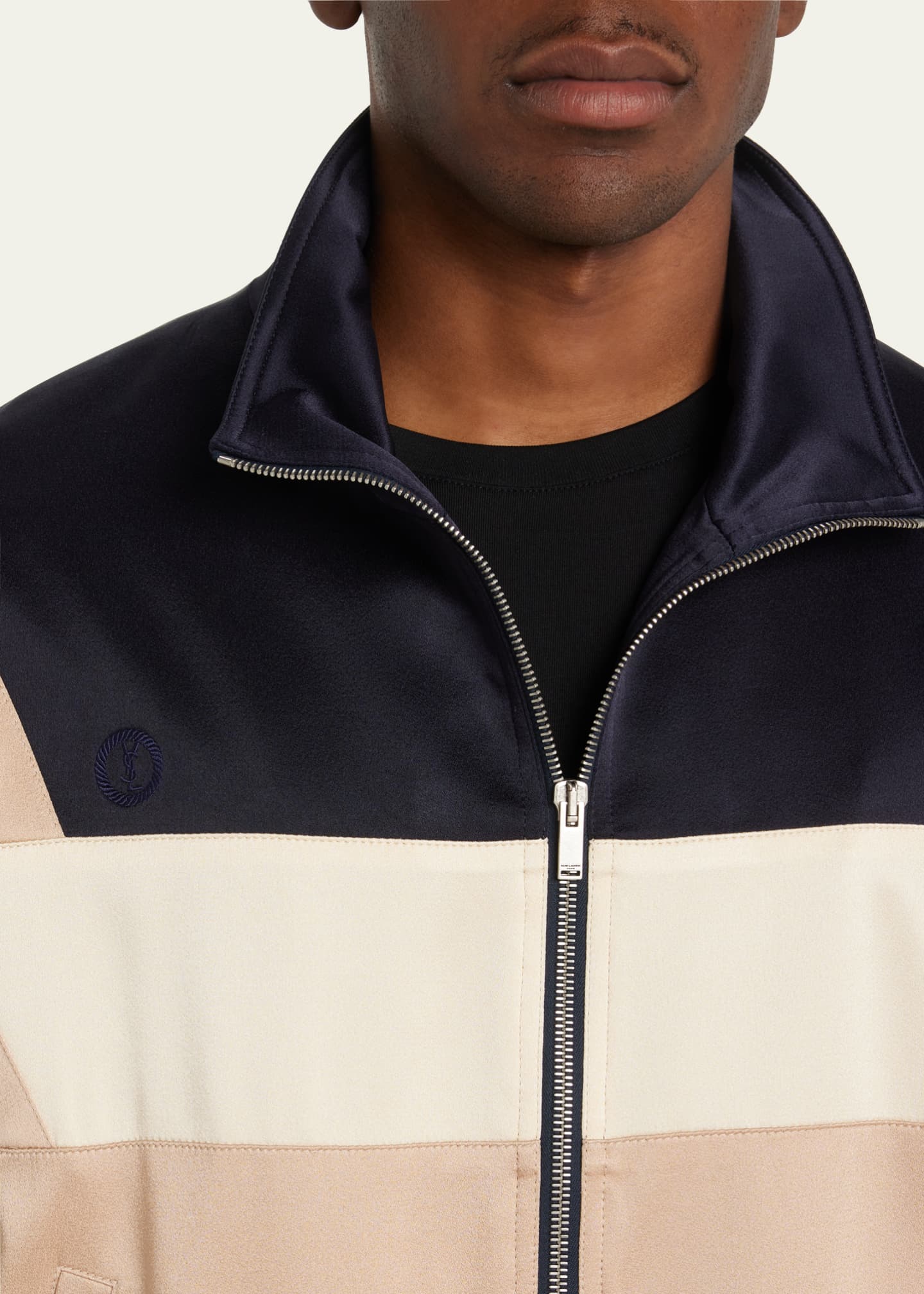 Saint Laurent Men's Colorblock Satin Track Jacket - Bergdorf Goodman