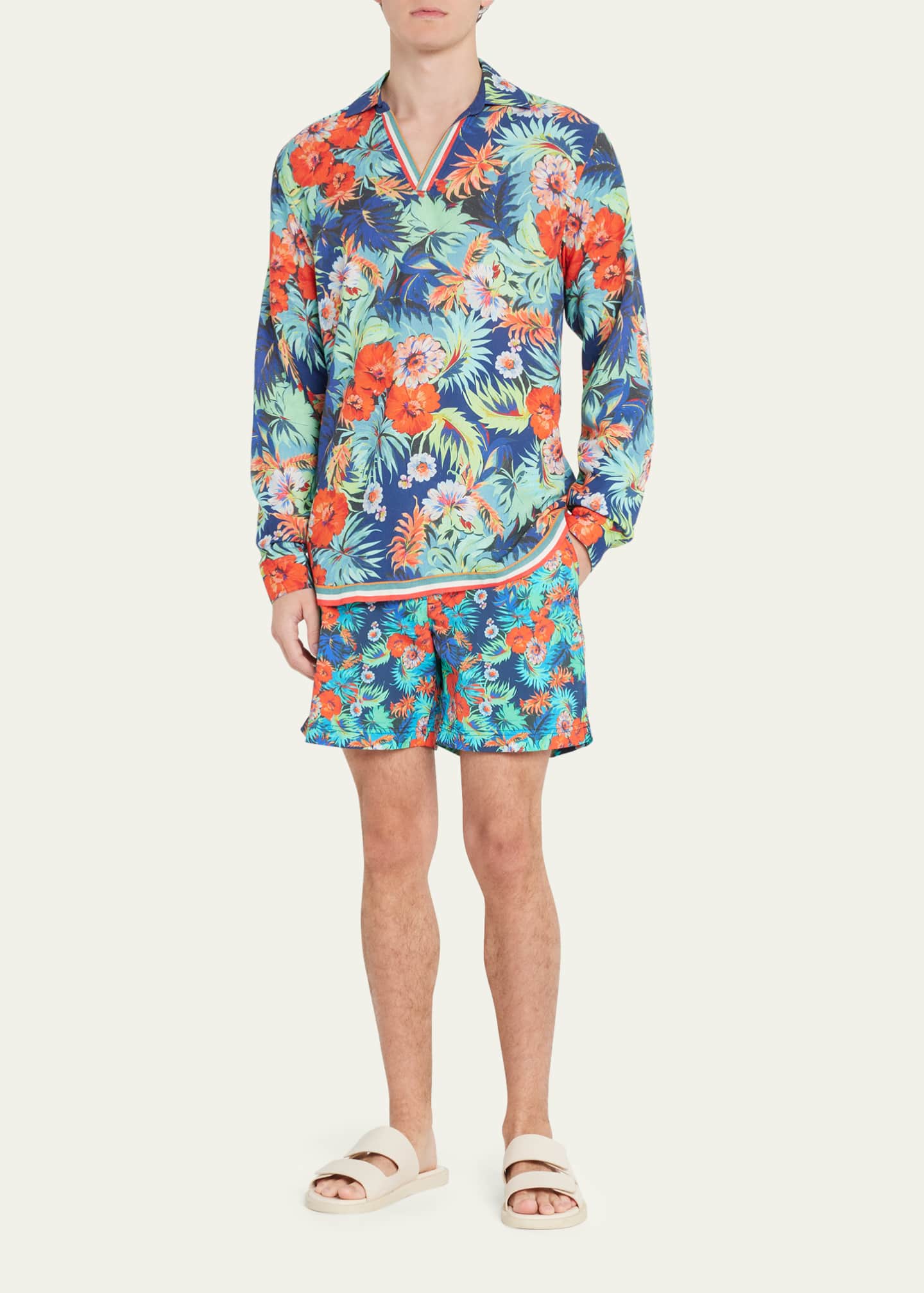 Orlebar Brown Men's Floral-Print Woven Popover Shirt - Bergdorf Goodman