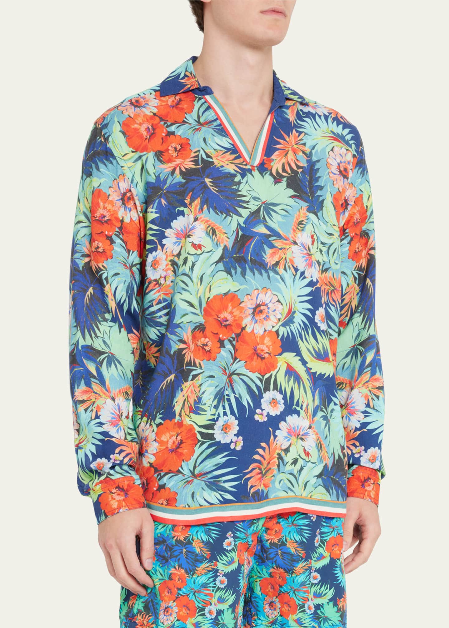 Orlebar Brown Men's Floral-Print Woven Popover Shirt - Bergdorf Goodman