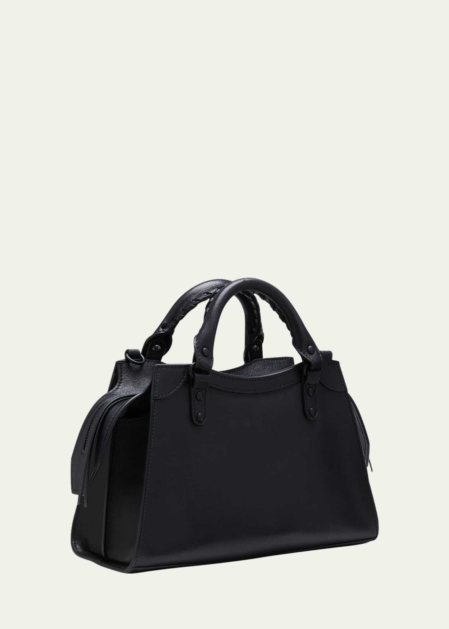 Women's Black Grained Leather top handle bag