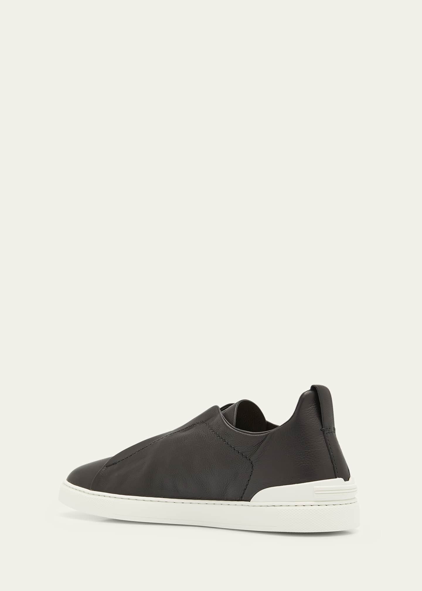 ZEGNA Men's Triple Stitch SECONDSKIN Leather Slip-On Sneakers Image 2 of 3