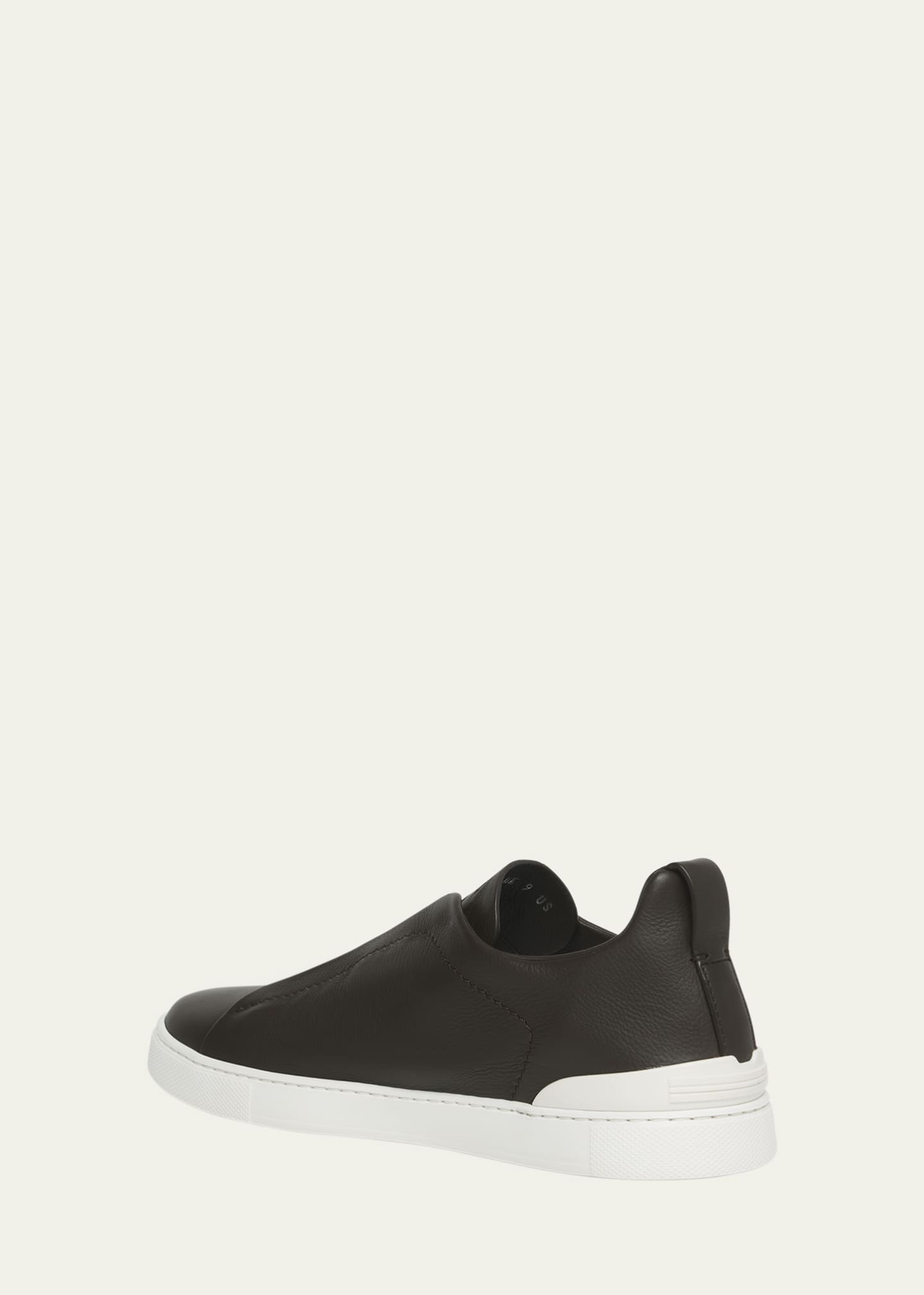 ZEGNA Men's Triple Stitch SECONDSKIN Leather Slip-On Sneakers Image 2 of 3