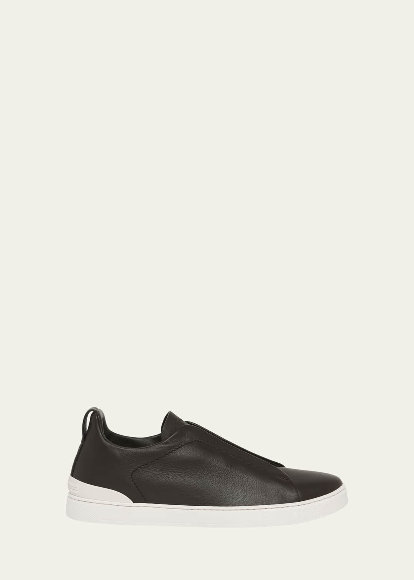 ZEGNA Men's Triple Stitch SECONDSKIN Leather Slip-On Sneakers Image 1 of 3