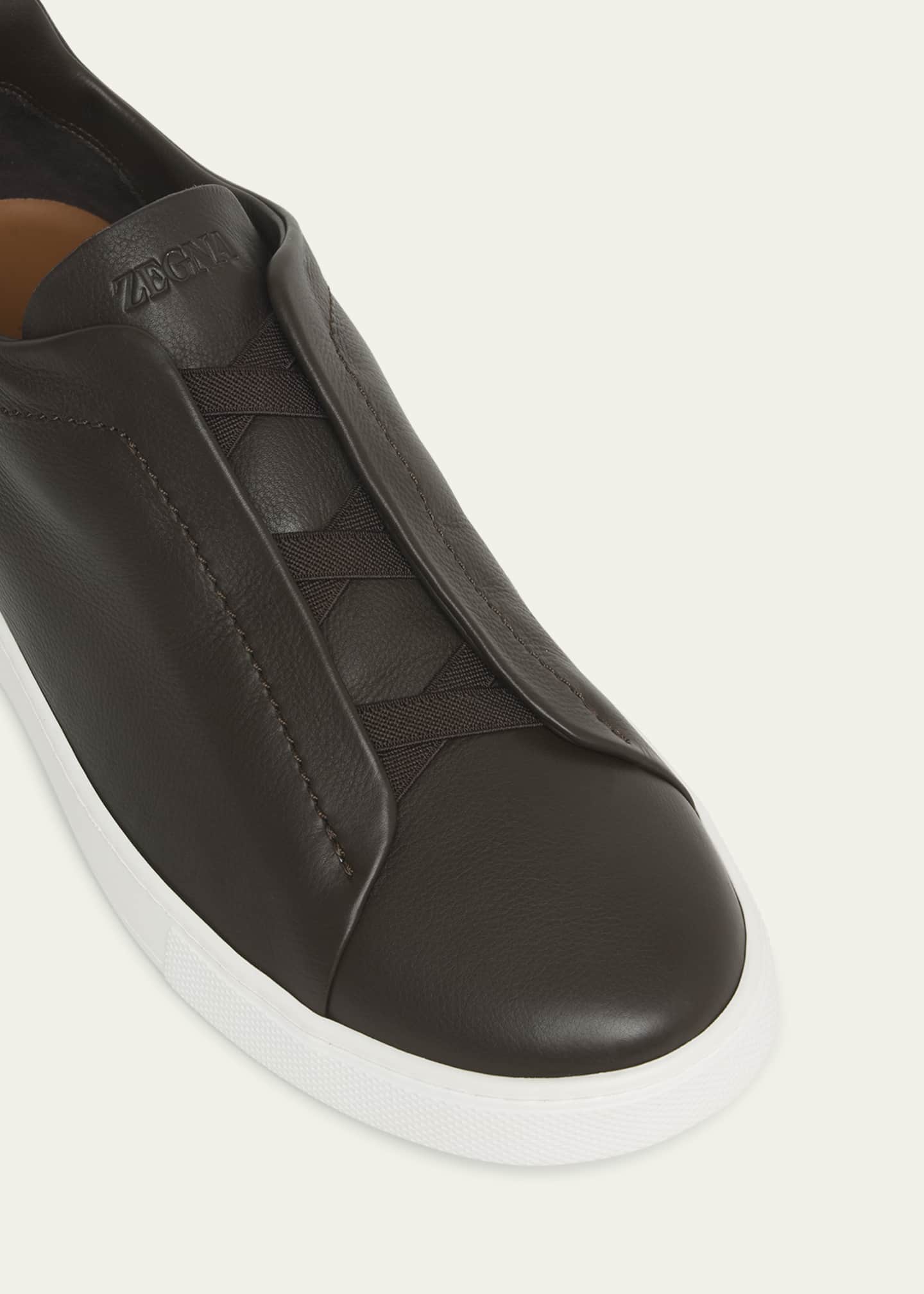 ZEGNA Men's Triple Stitch SECONDSKIN Leather Slip-On Sneakers Image 3 of 3