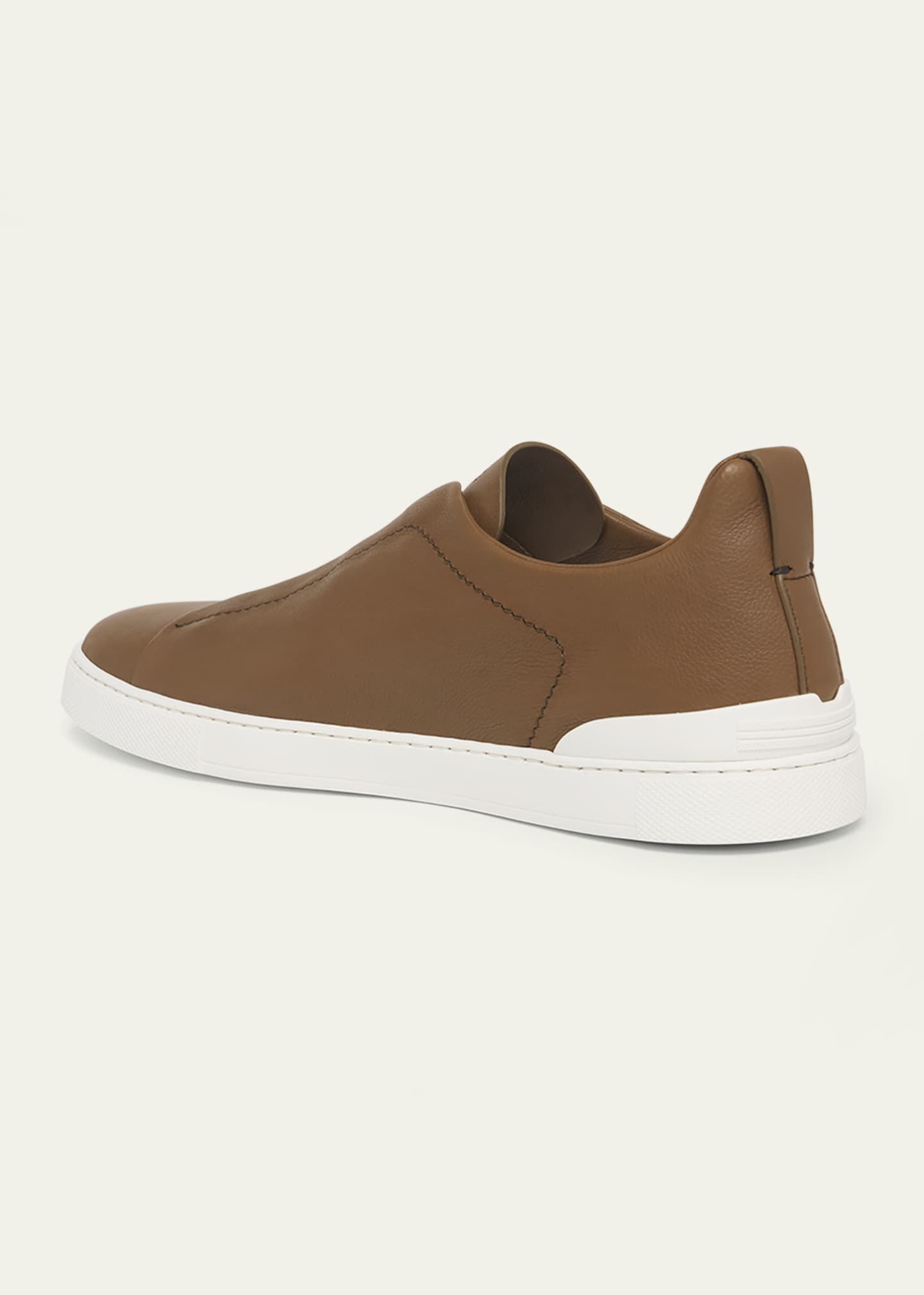 ZEGNA Men's Triple Stitch SECONDSKIN Leather Slip-On Sneakers Image 2 of 3