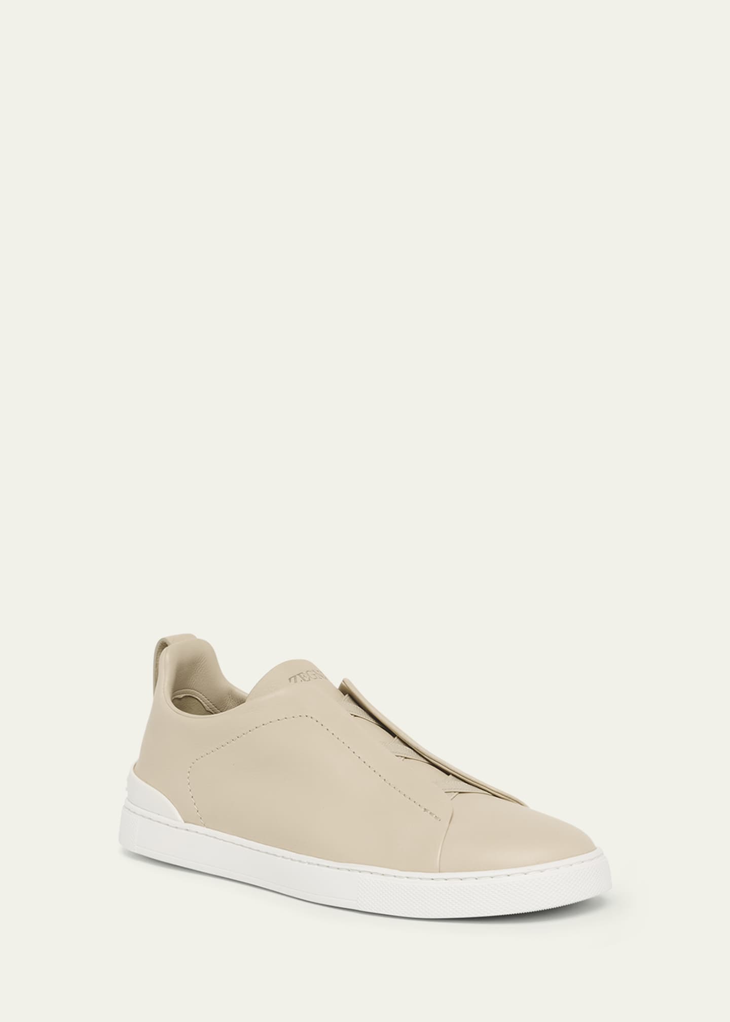 ZEGNA Men's Triple Stitch SECONDSKIN Leather Slip-On Sneakers Image 2 of 5