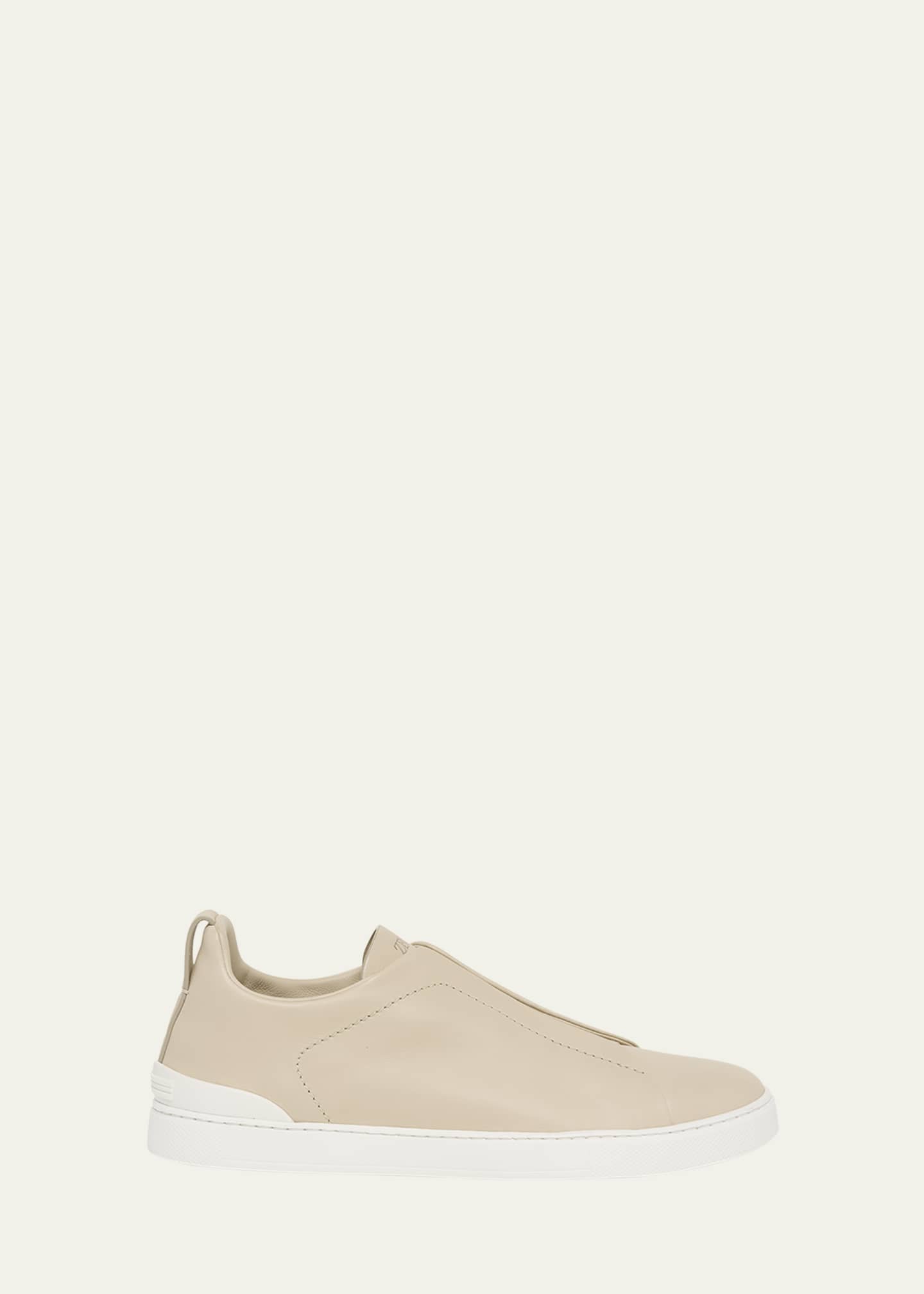 ZEGNA Men's Triple Stitch SECONDSKIN Leather Slip-On Sneakers Image 1 of 3