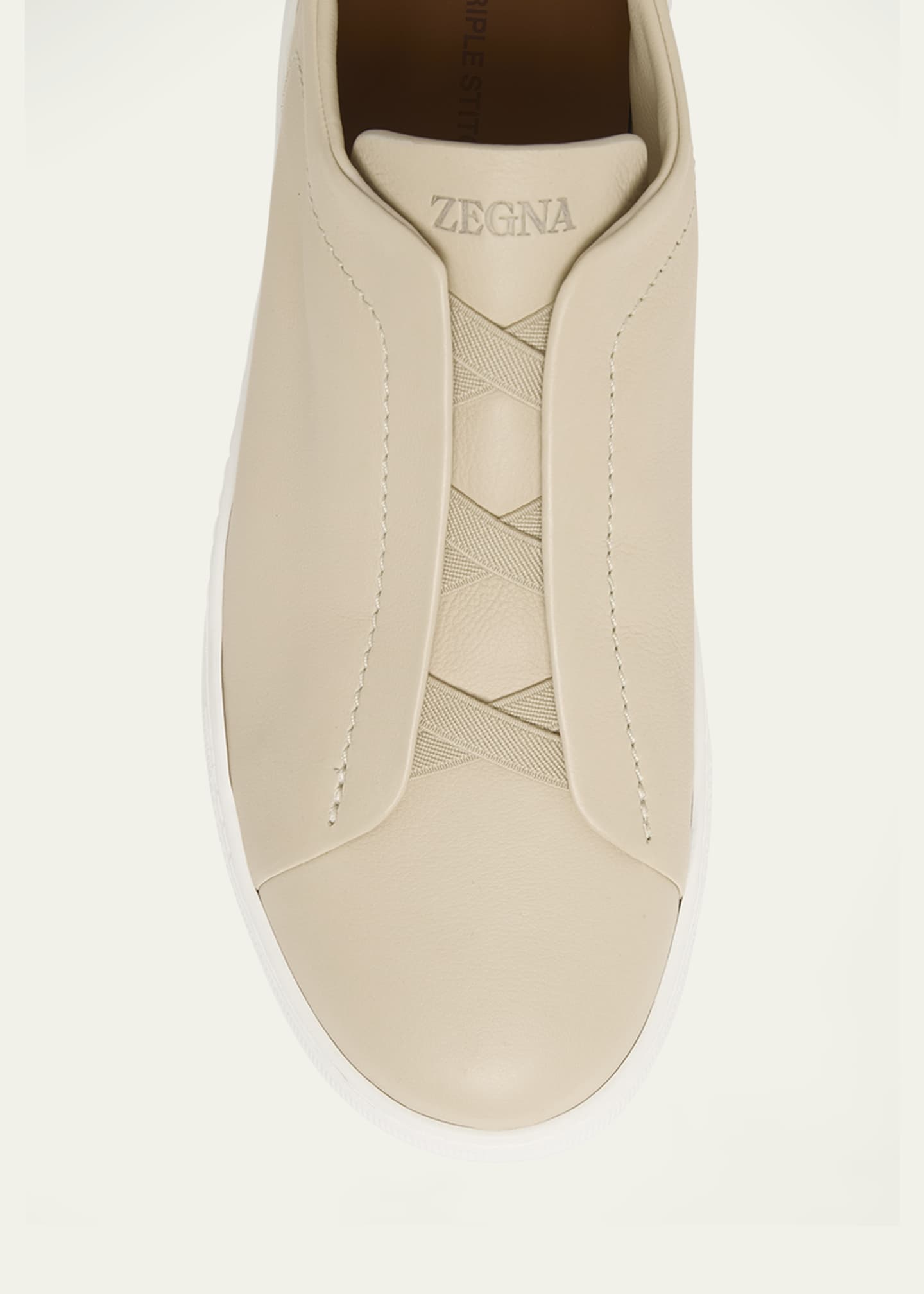 ZEGNA Men's Triple Stitch SECONDSKIN Leather Slip-On Sneakers Image 3 of 3