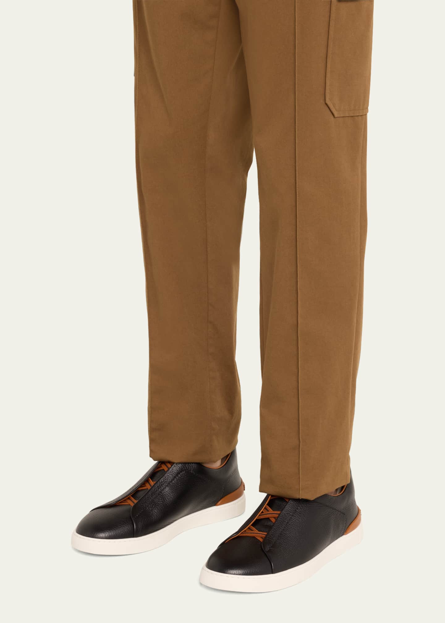 ZEGNA Men's Triple Stitch Deerskin Leather Sneakers Image 2 of 5