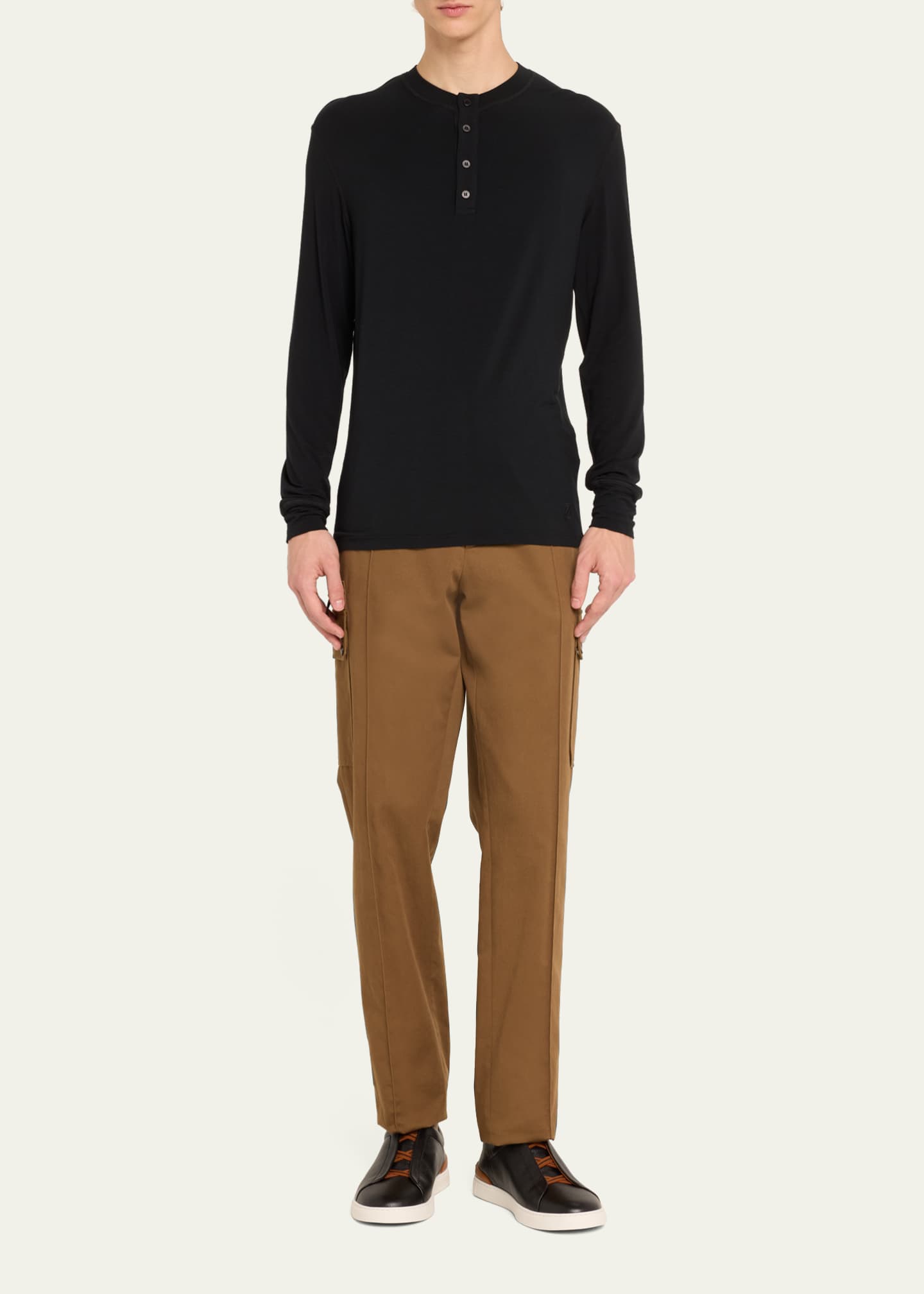 ZEGNA Men's Triple Stitch Deerskin Leather Sneakers Image 3 of 5