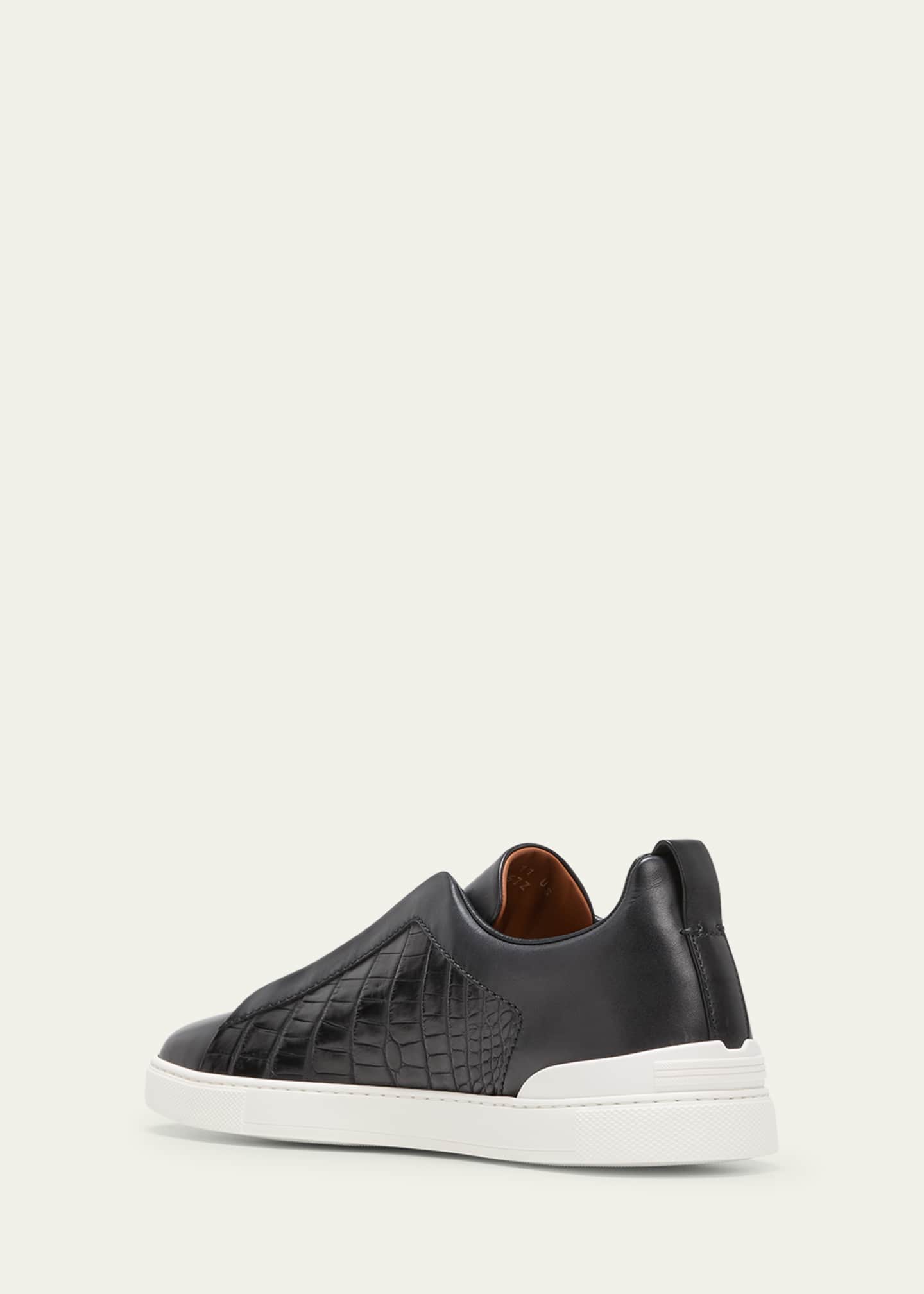 ZEGNA Men's Triple Stitch Alligator Leather Slip-On Sneakers Image 4 of 5