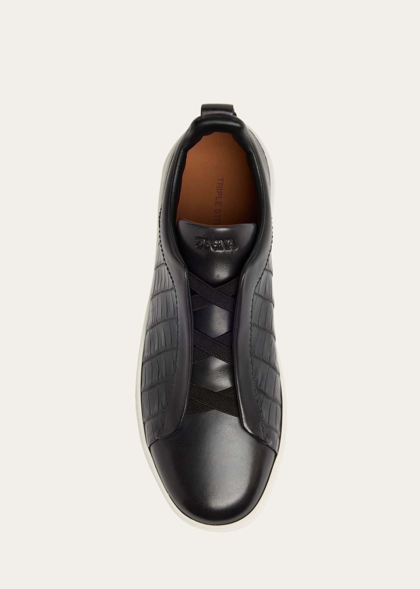 ZEGNA Men's Triple Stitch Alligator Leather Slip-On Sneakers Image 6 of 6