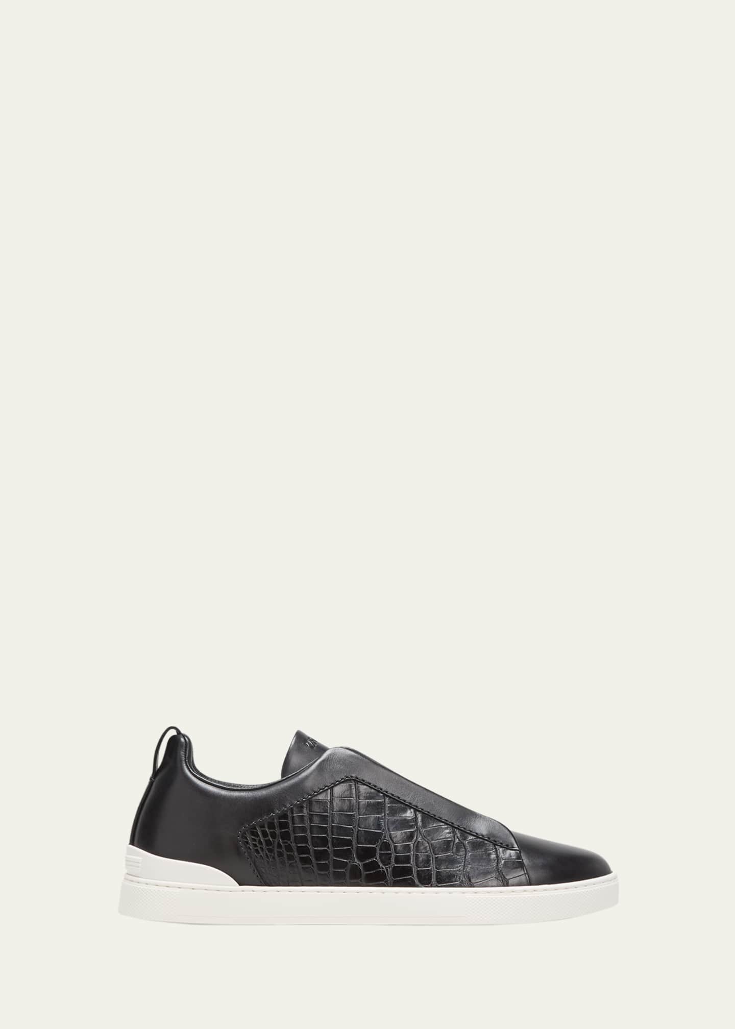 ZEGNA Men's Triple Stitch Alligator Leather Slip-On Sneakers Image 1 of 5
