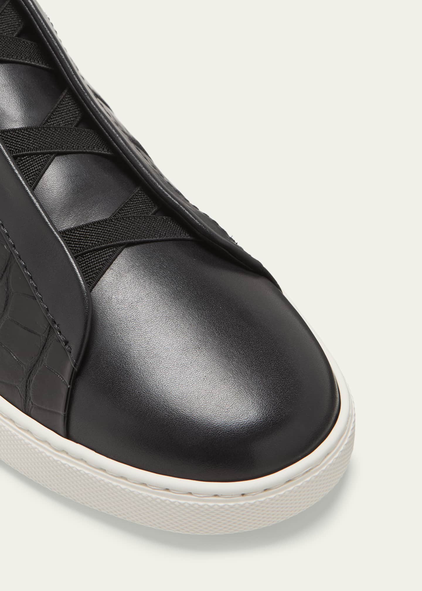 ZEGNA Men's Triple Stitch Alligator Leather Slip-On Sneakers Image 5 of 5