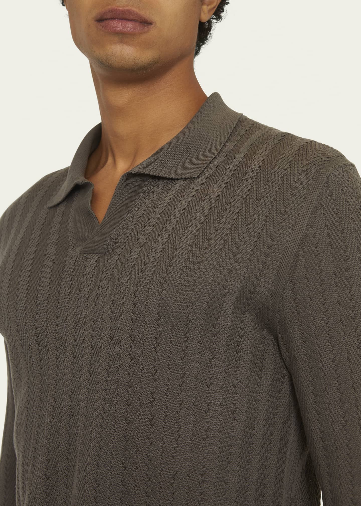 Brioni Men's Herringbone Knit Polo Sweater Bergdorf Goodman