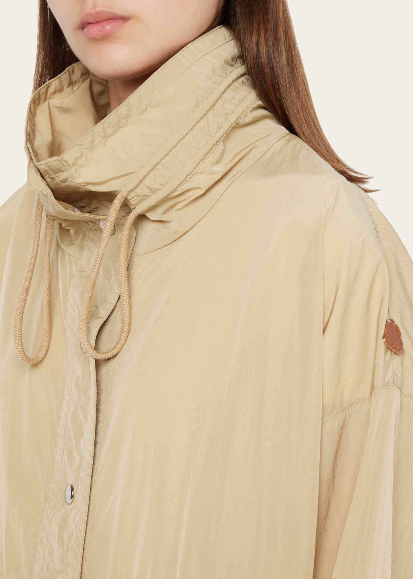 Moncler Deel Nylon Short Parka Jacket with Drawstring Details