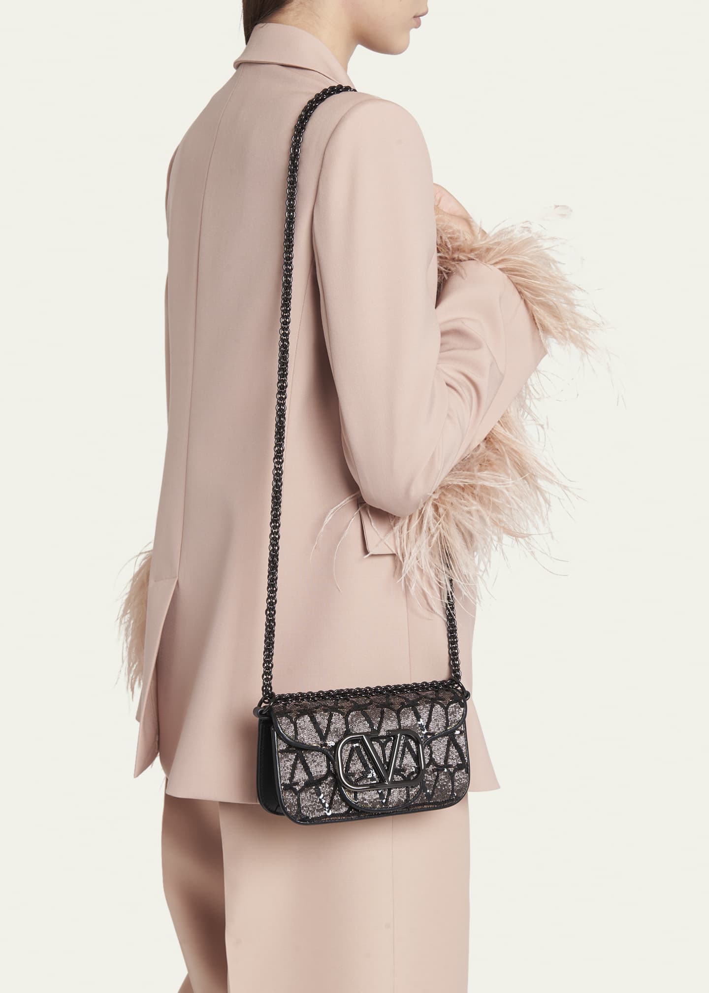 Loco Small Sequined Shoulder Bag in Pink - Valentino Garavani