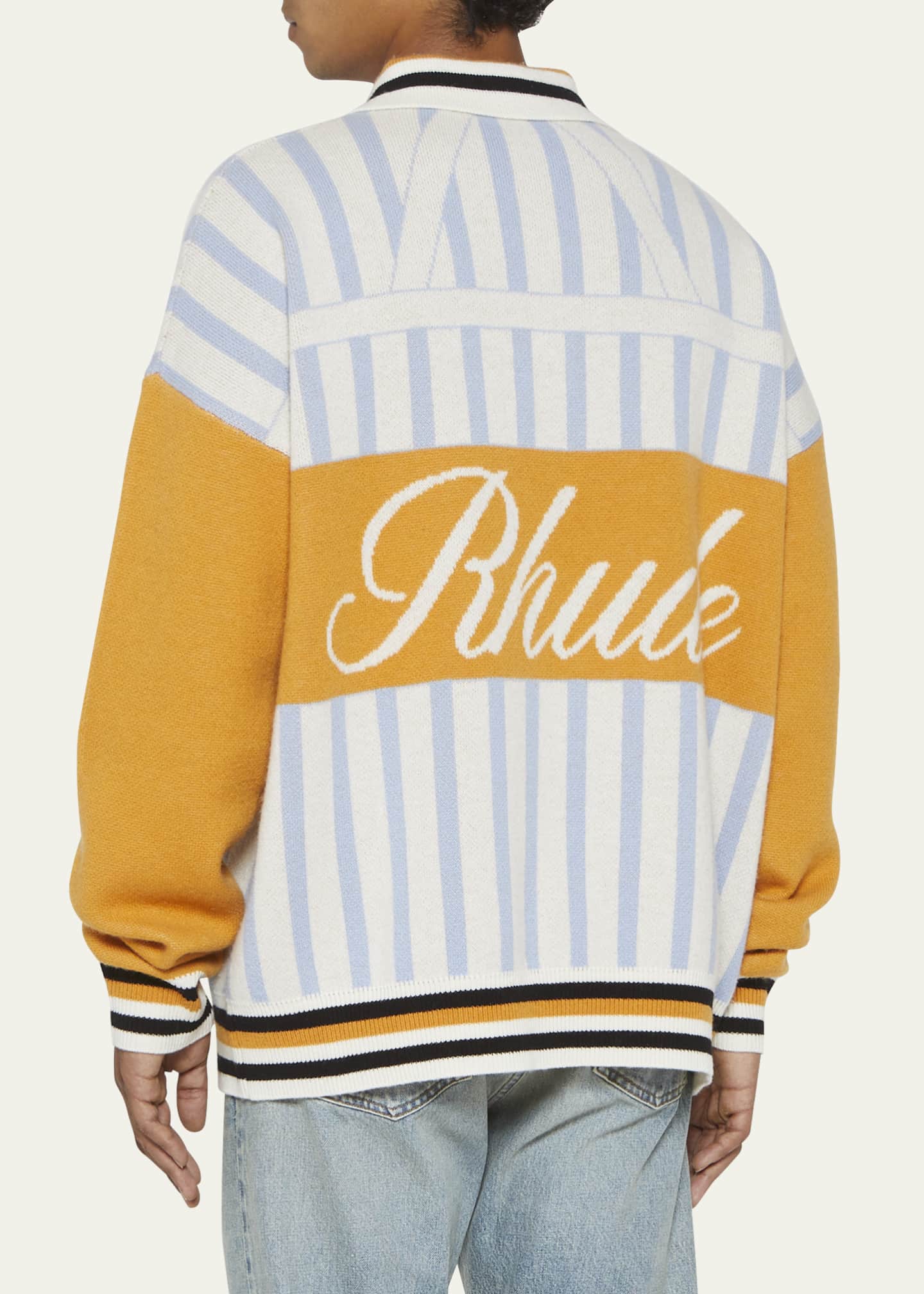 Rhude Men's Rugby Striped Knit Polo Sweater Bergdorf Goodman