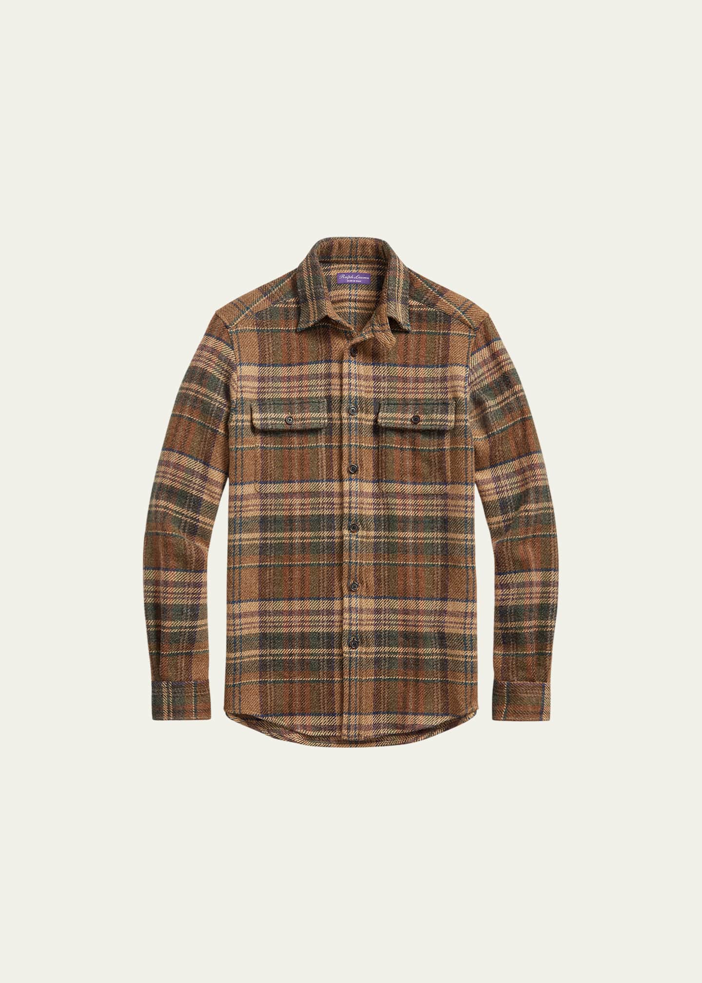 Ralph Lauren Purple Label Men's Cooper Plaid ElbowPatch Sport Shirt Bergdorf Goodman