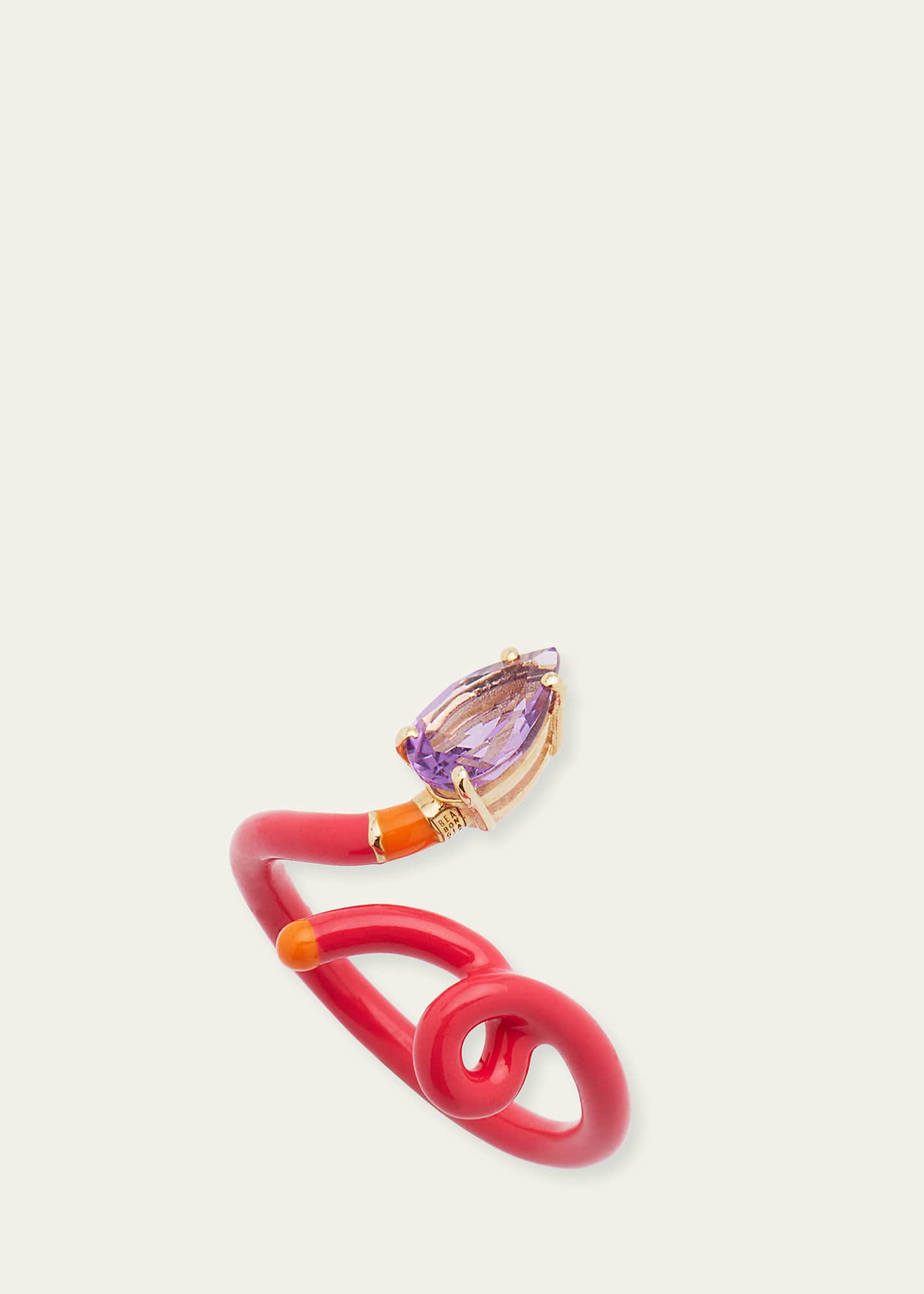 Bea Bongiasca Baby Vine Ring with Drop-Cut Amethyst plus Raspberry and Orange Enamel Image 3 of 4