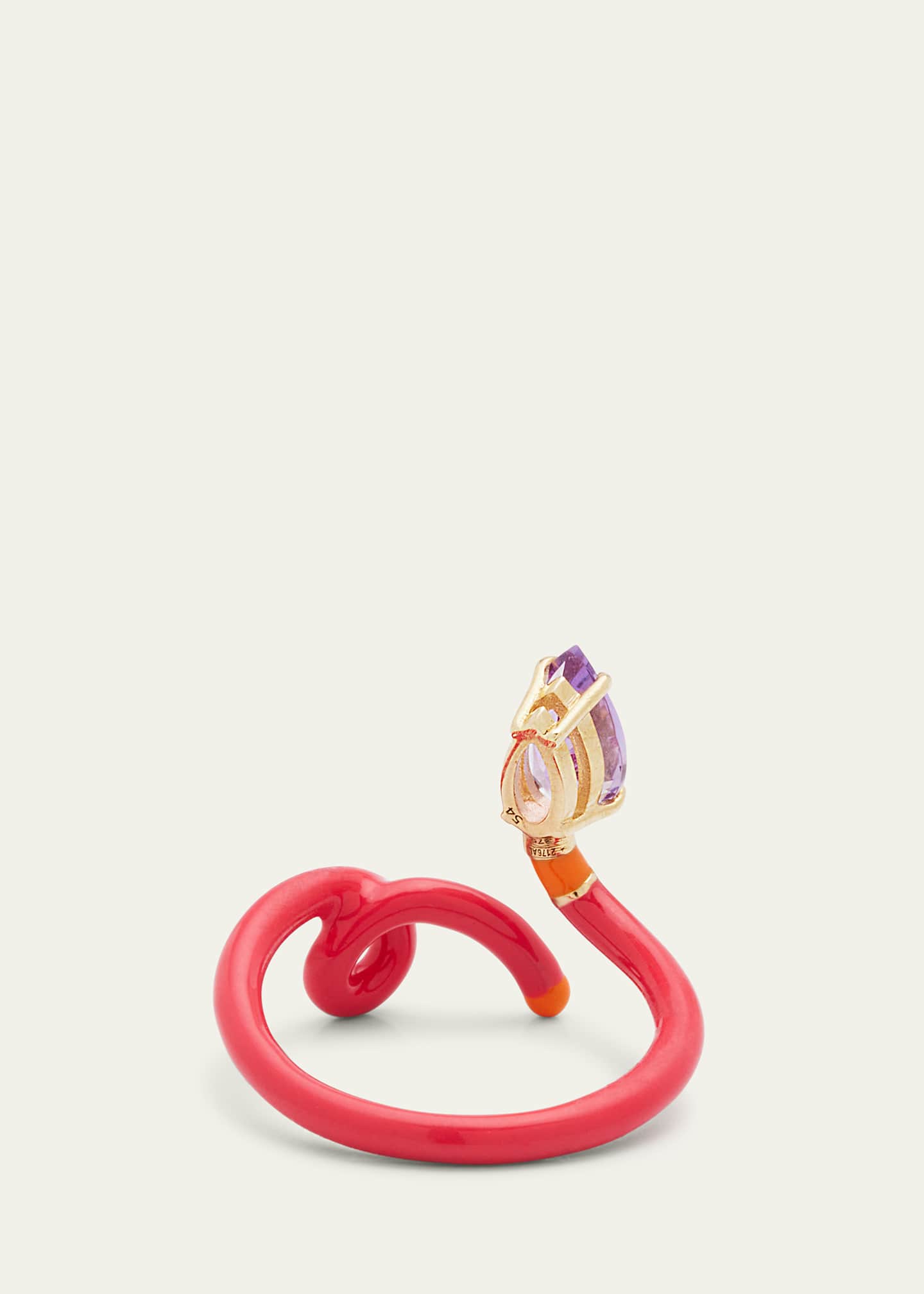Bea Bongiasca Baby Vine Ring with Drop-Cut Amethyst plus Raspberry and Orange Enamel Image 4 of 4