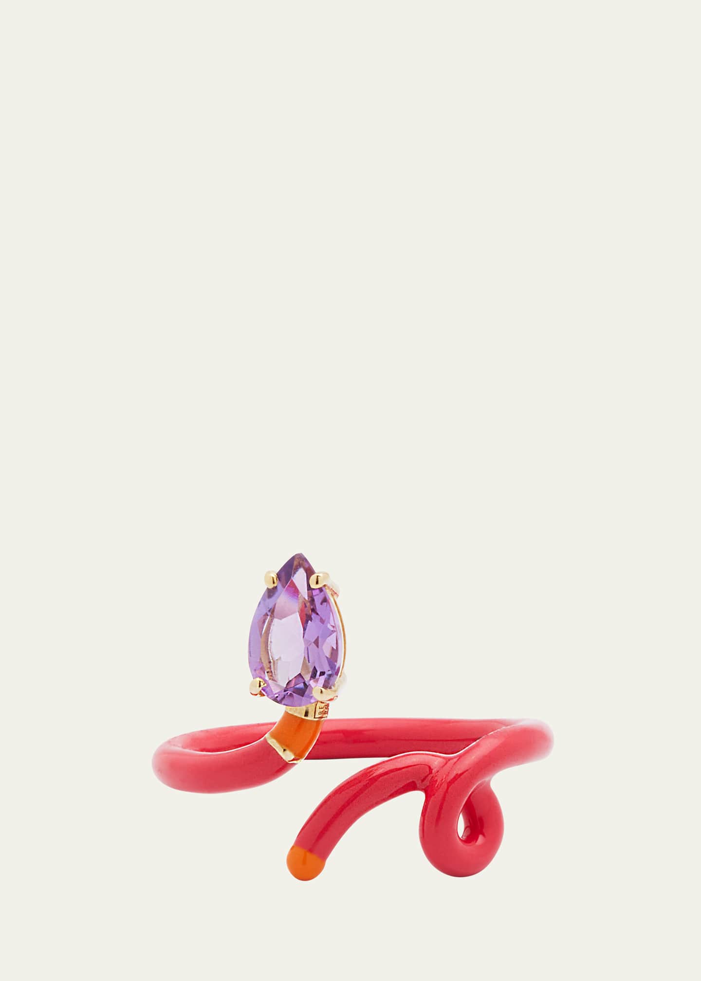 Bea Bongiasca Baby Vine Ring with Drop-Cut Amethyst plus Raspberry and Orange Enamel Image 1 of 4