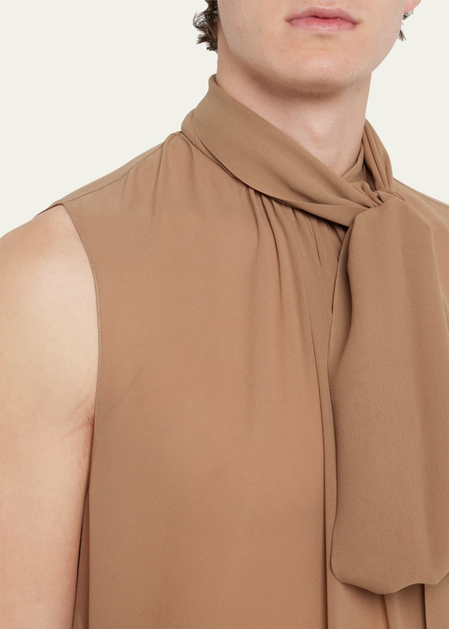 Saint Laurent High-Neck Sleeveless Silk Shirt - Brown