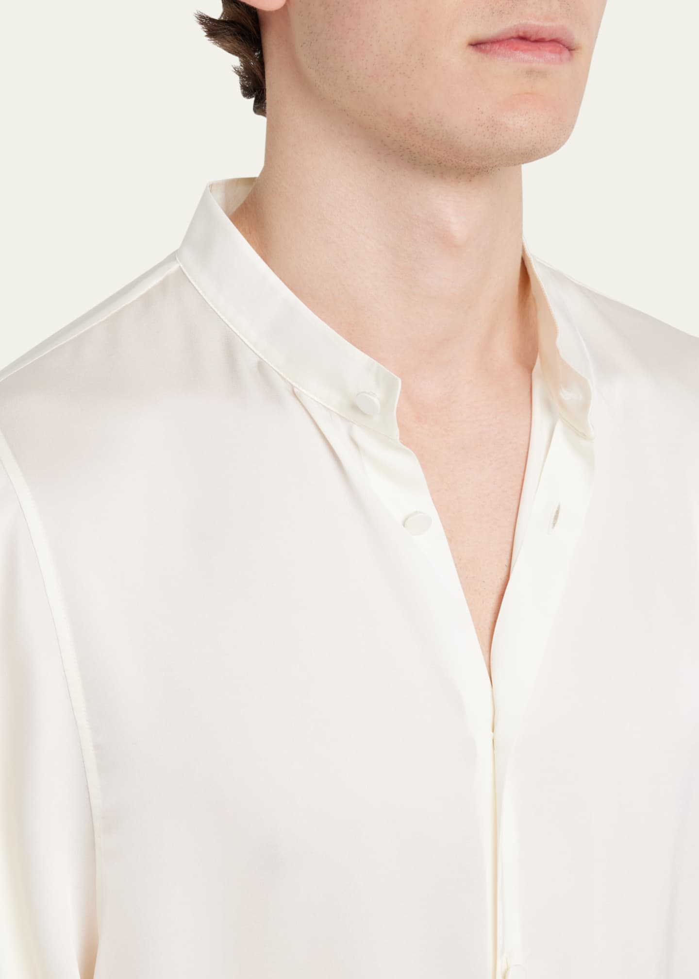 Saint Laurent Men's Band-Collar Charmeuse Blouse Shirt Image 5 of 5