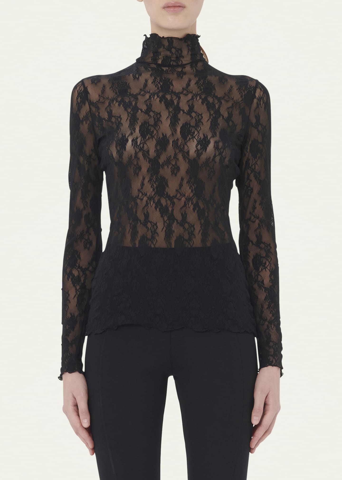 Wolford Turtleneck Floral Lace Top - Bergdorf Goodman
