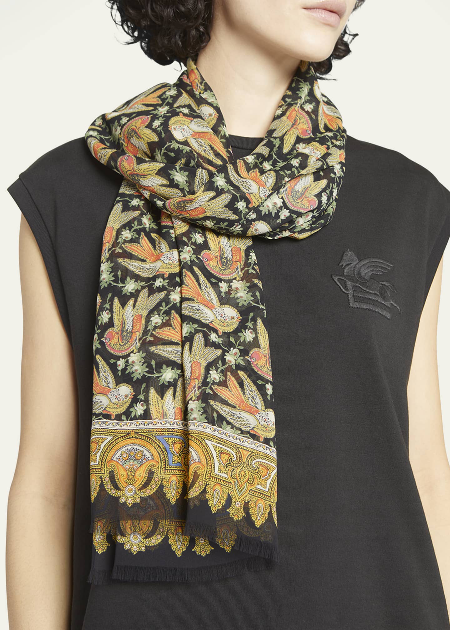 Etro Bird Pattern Silk Scarf Bergdorf Goodman