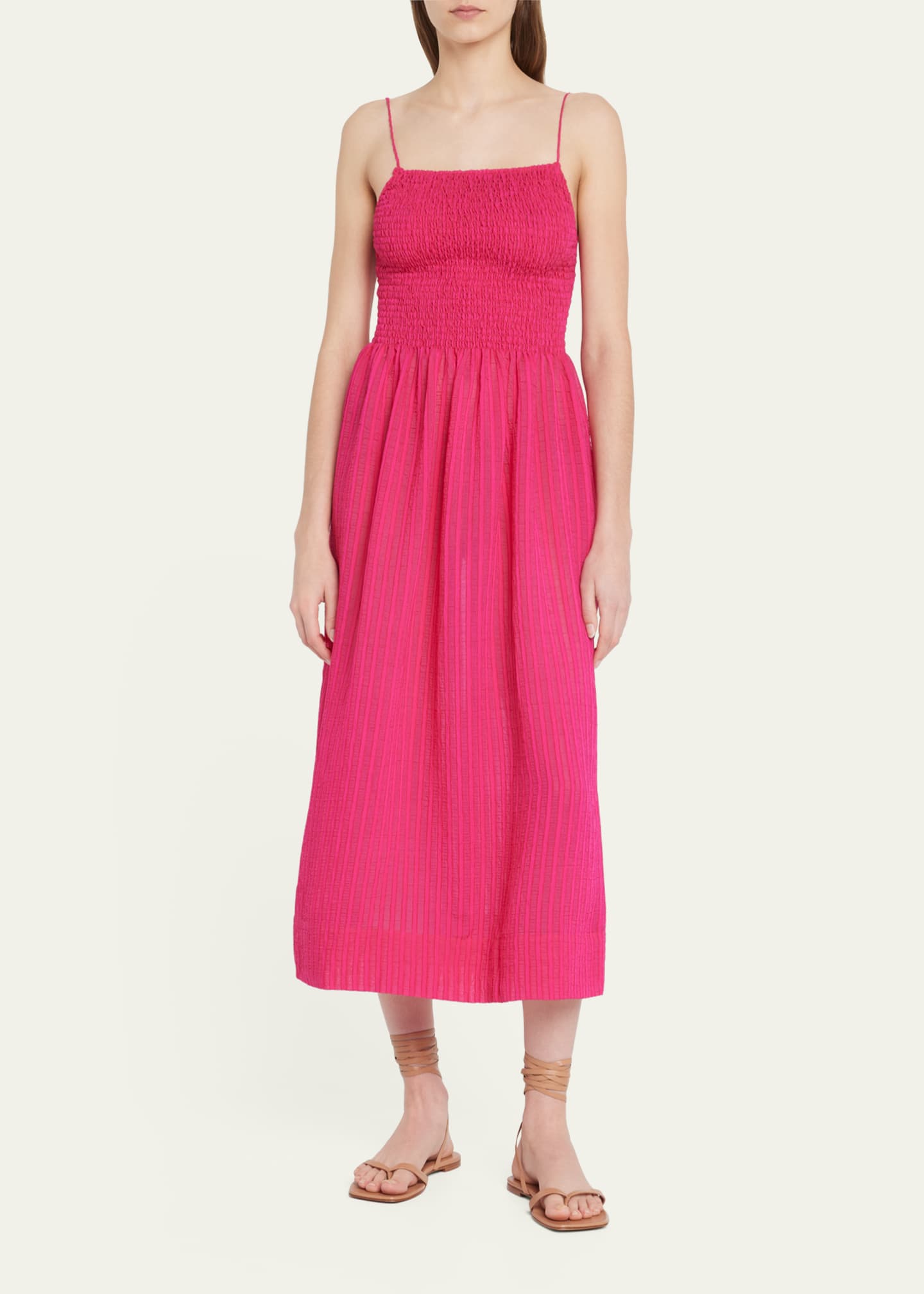 Three Graces London Everleigh Striped Smocked Midi Dress Image 2 of 5