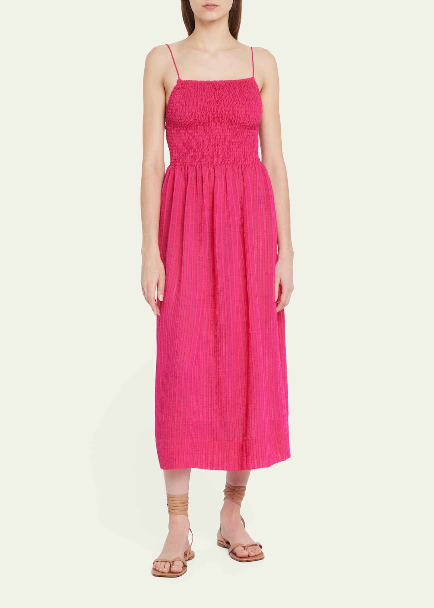 Three Graces London Everleigh Striped Smocked Midi Dress Image 4 of 5