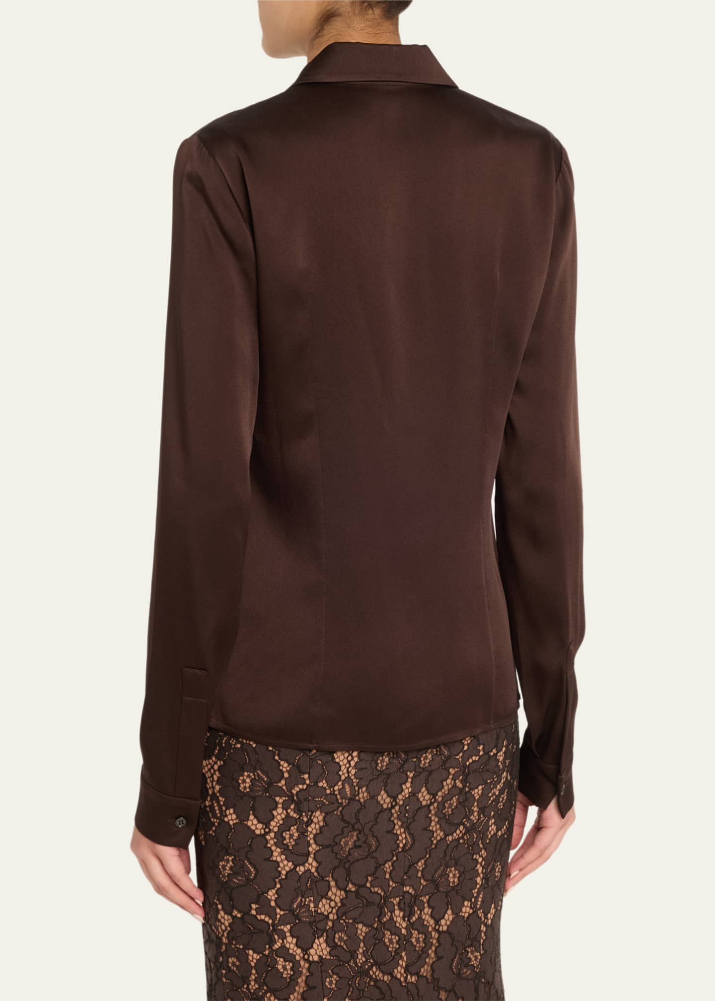 Michael Kors Collection Hansen Charmeuse Button-Front Shirt Image 3 of 5