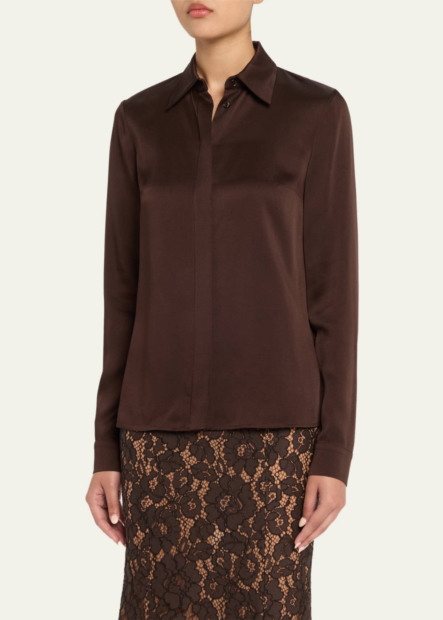 Michael Kors Collection Hansen Charmeuse Button-Front Shirt Image 4 of 5