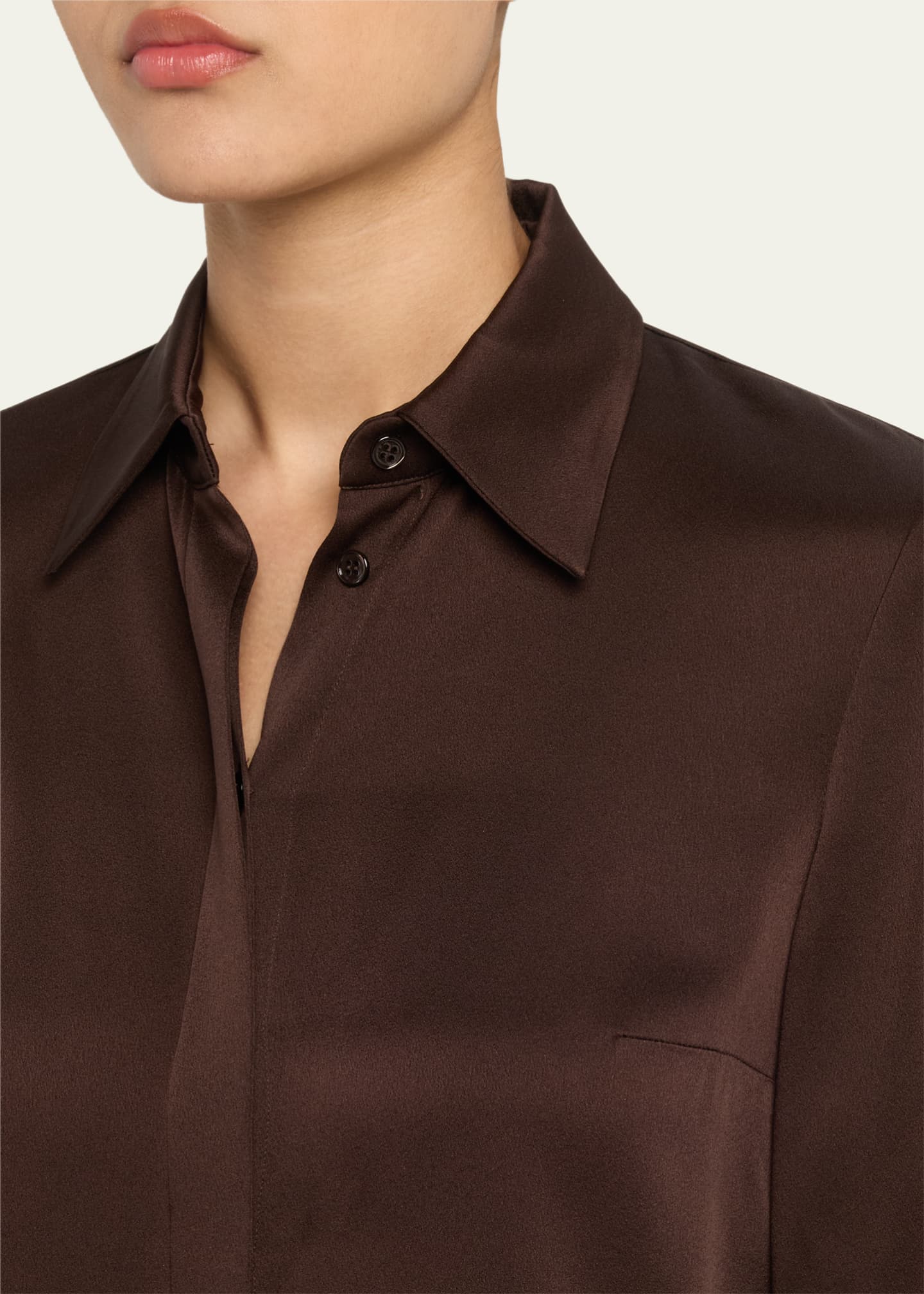Michael Kors Collection Hansen Charmeuse Button-Front Shirt Image 5 of 5