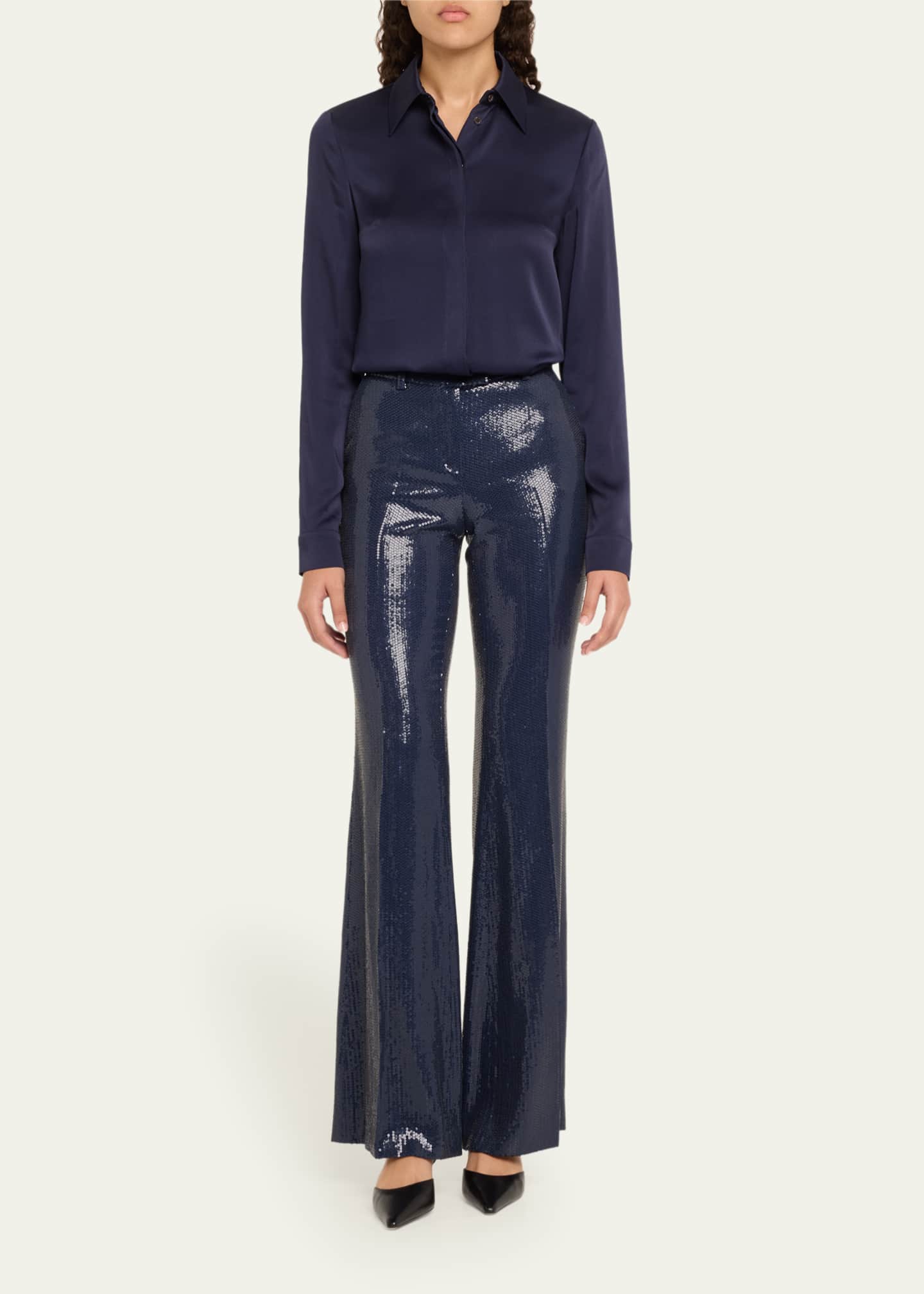Michael Kors Collection Hansen Charmeuse Button-Front Shirt Image 2 of 5