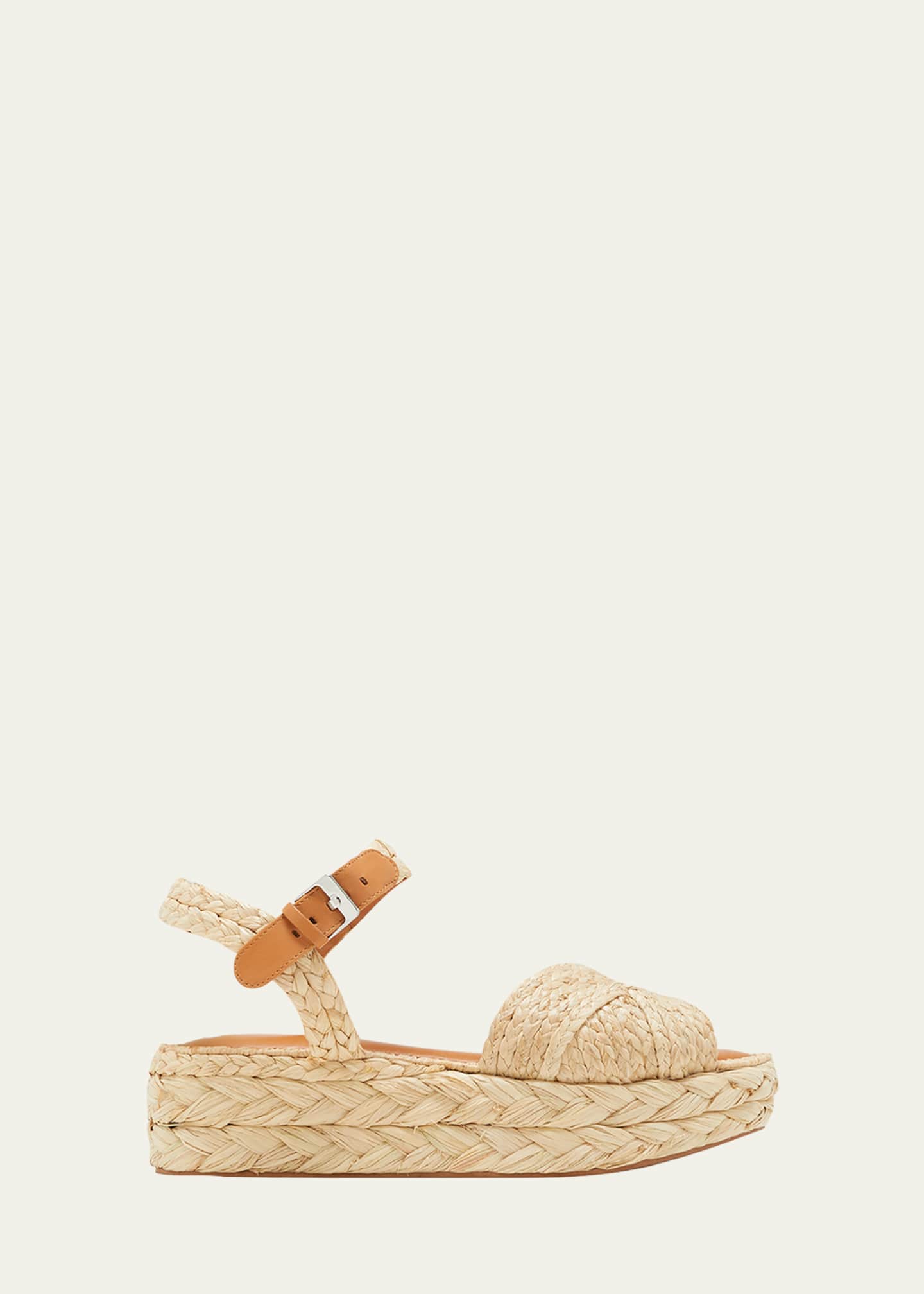 Clergerie Paris Aida Raffia Ankle-Strap Flatform Espadrilles