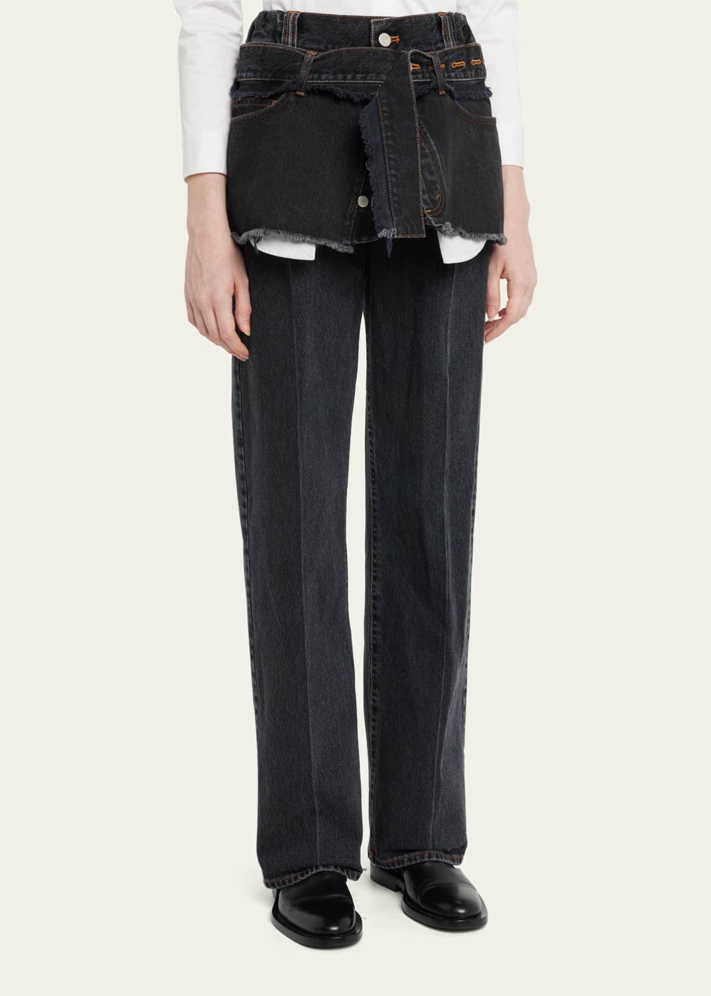 MERYLL ROGGE Straight-Leg Denim Pants with Waistpiece - Bergdorf Goodman