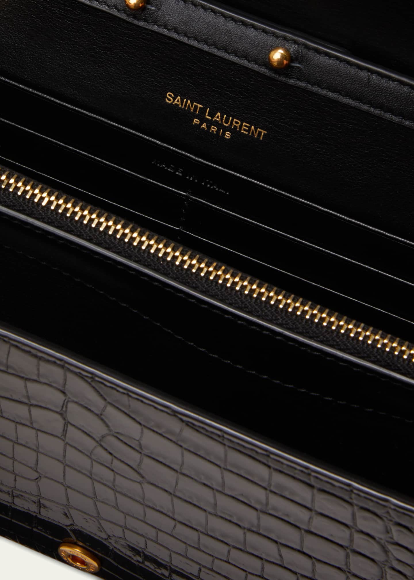 Saint Laurent Cassandra YSL Wallet on Chain in Croc Embossed Leather Image 4 of 5