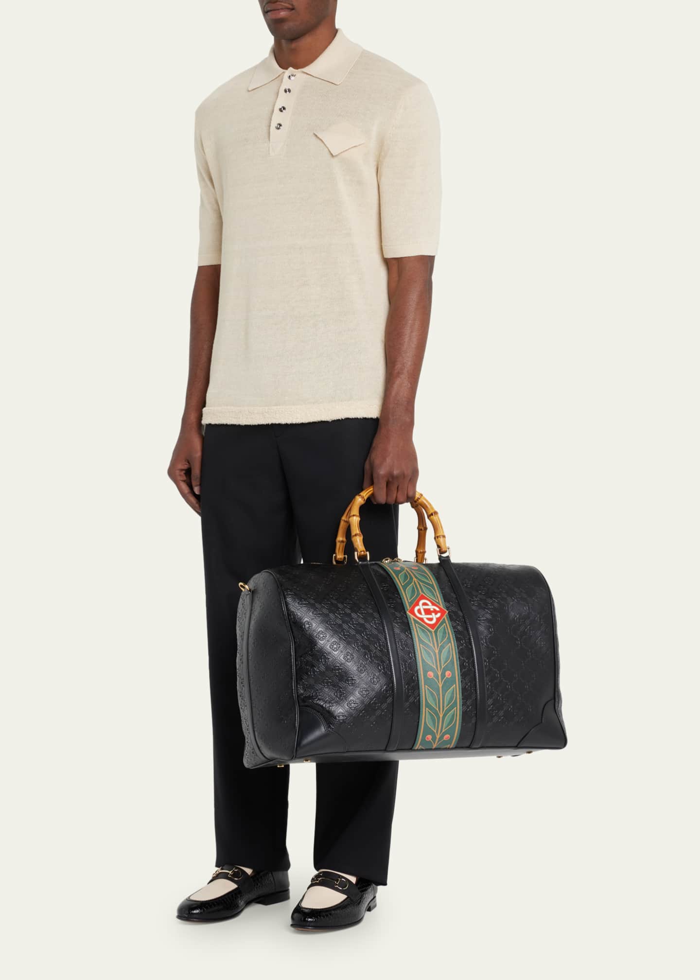 Casablanca Men's Monogram Leather Weekender Duffel Bag