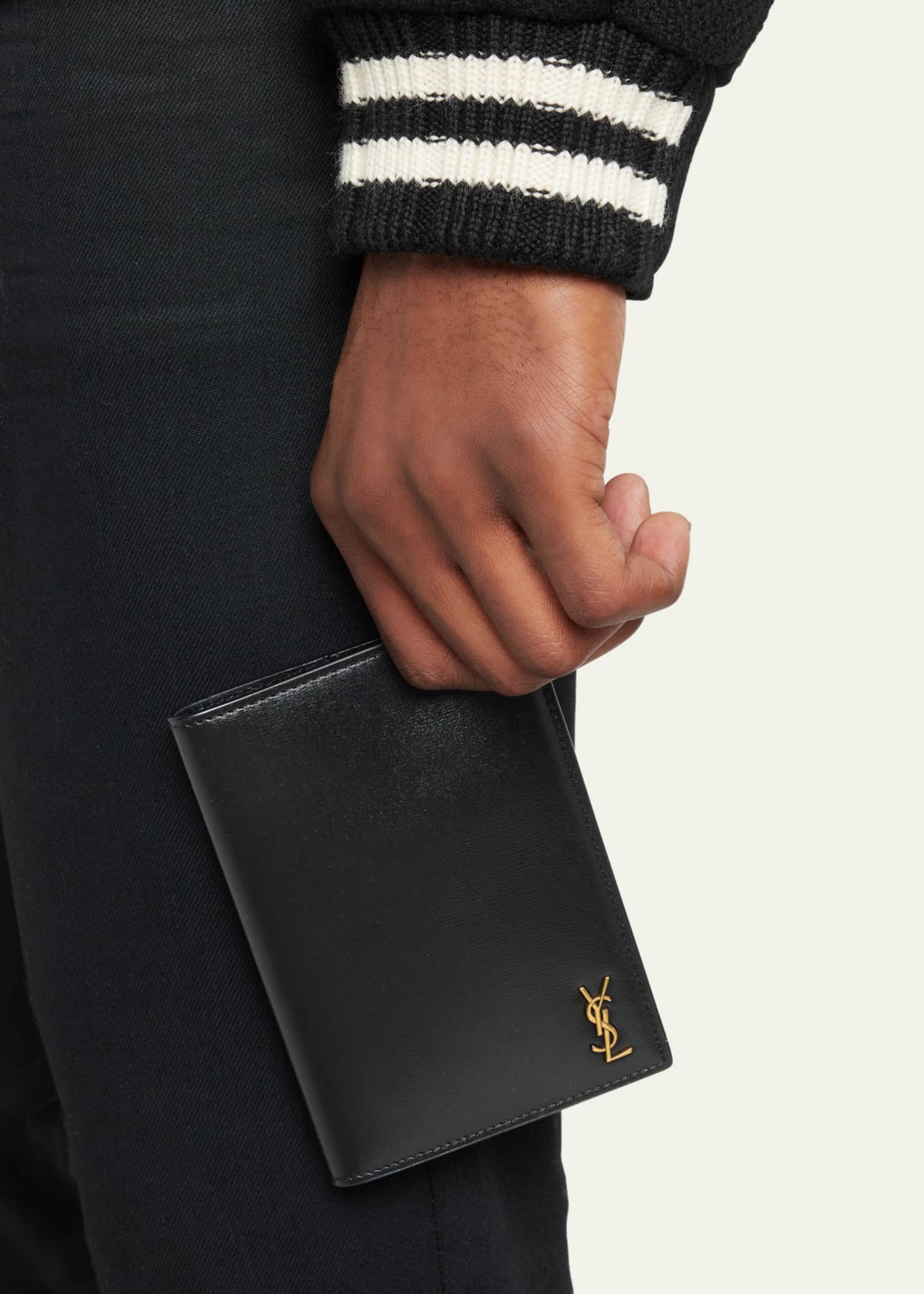 Saint Laurent - Men - Cassandre Logo-Appliquéd Croc-effect Leather Passport Cover Black