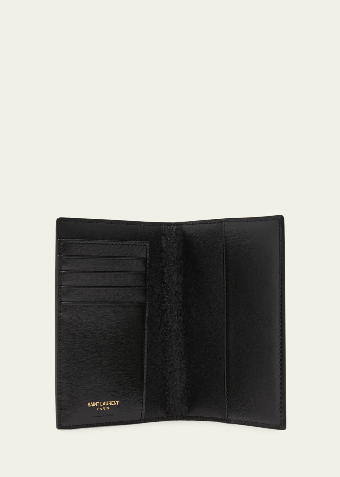 Saint Laurent Tiny Cassandre Card Case in Grained Leather Dark