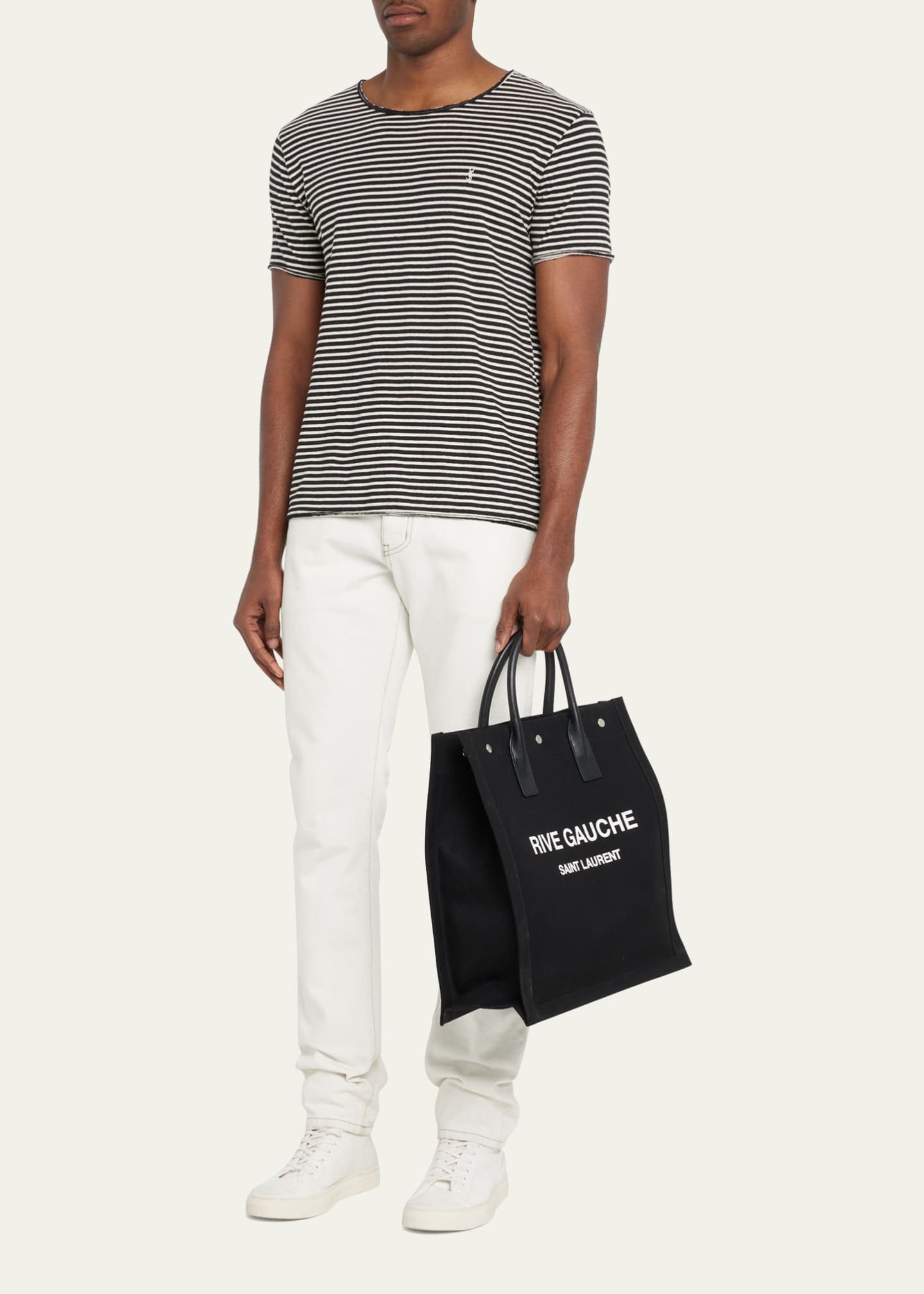 Saint Laurent Black North/south Tote Bag In Canvas for Men