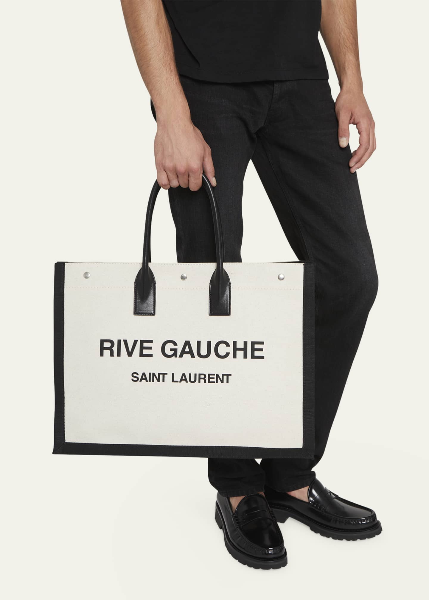 Saint Laurent Men's Rive Gauche Logo Leather Tote
